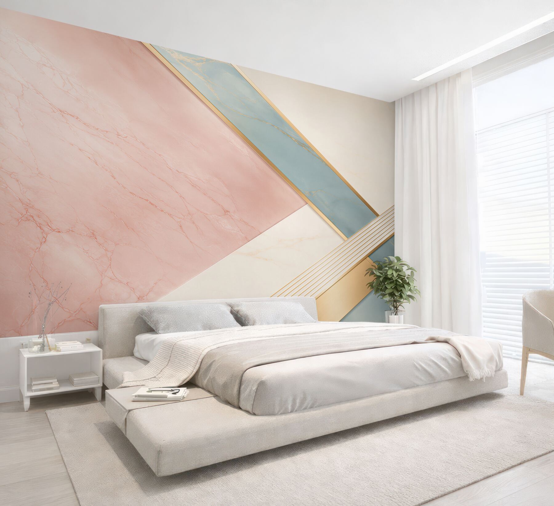 Fototapeta marmur różowo błękitny ze złotymi liniami geometryczna elegancja?v23