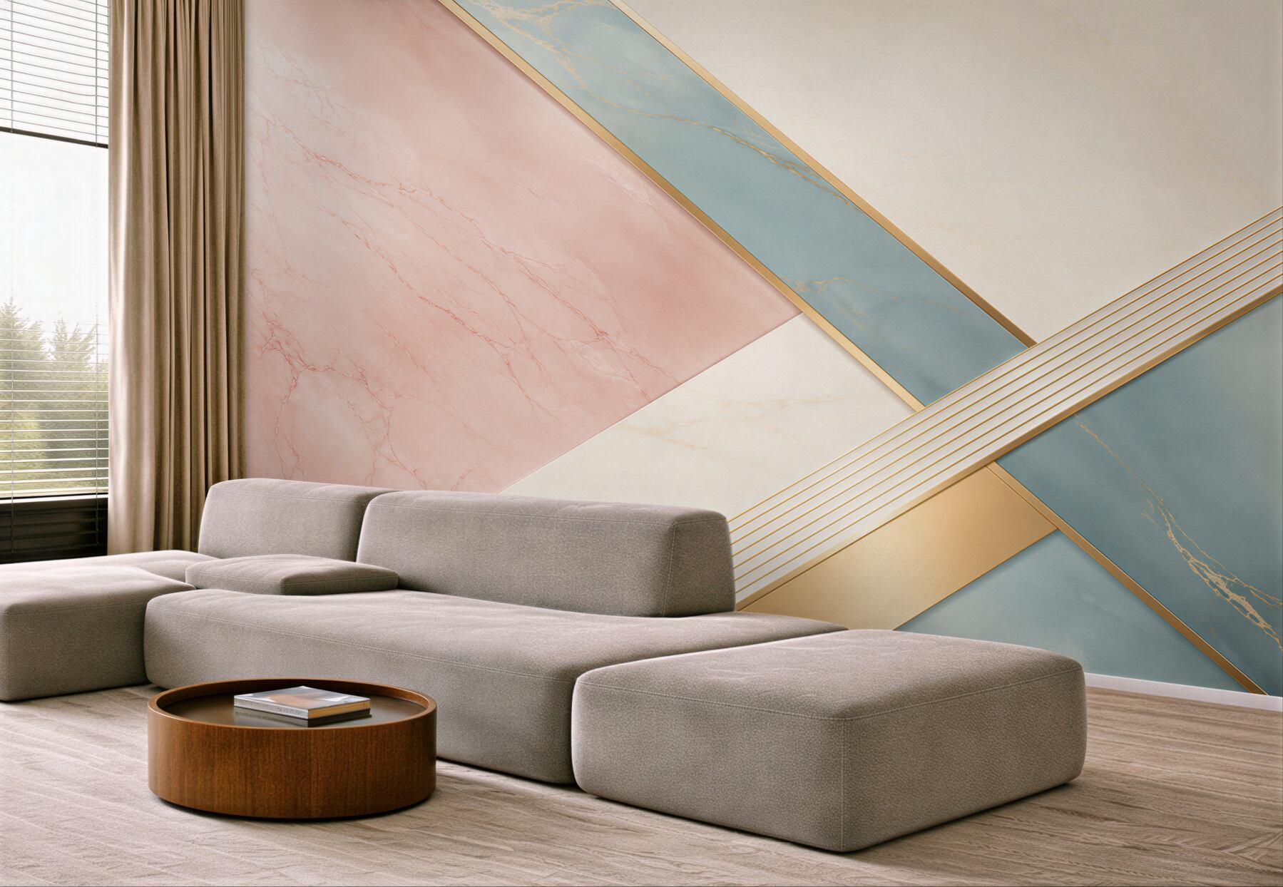 Fototapeta marmur różowo błękitny ze złotymi liniami geometryczna elegancja?v23