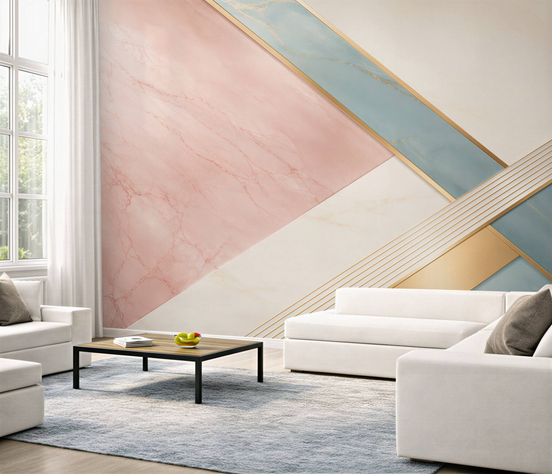 Fototapeta marmur różowo błękitny ze złotymi liniami geometryczna elegancja?v23