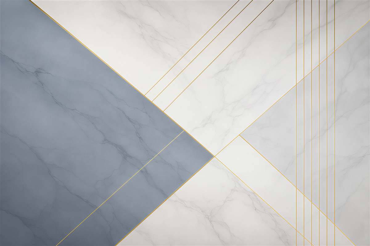 Fototapeta geometryczny marmur biało niebieski ze złotymi liniami