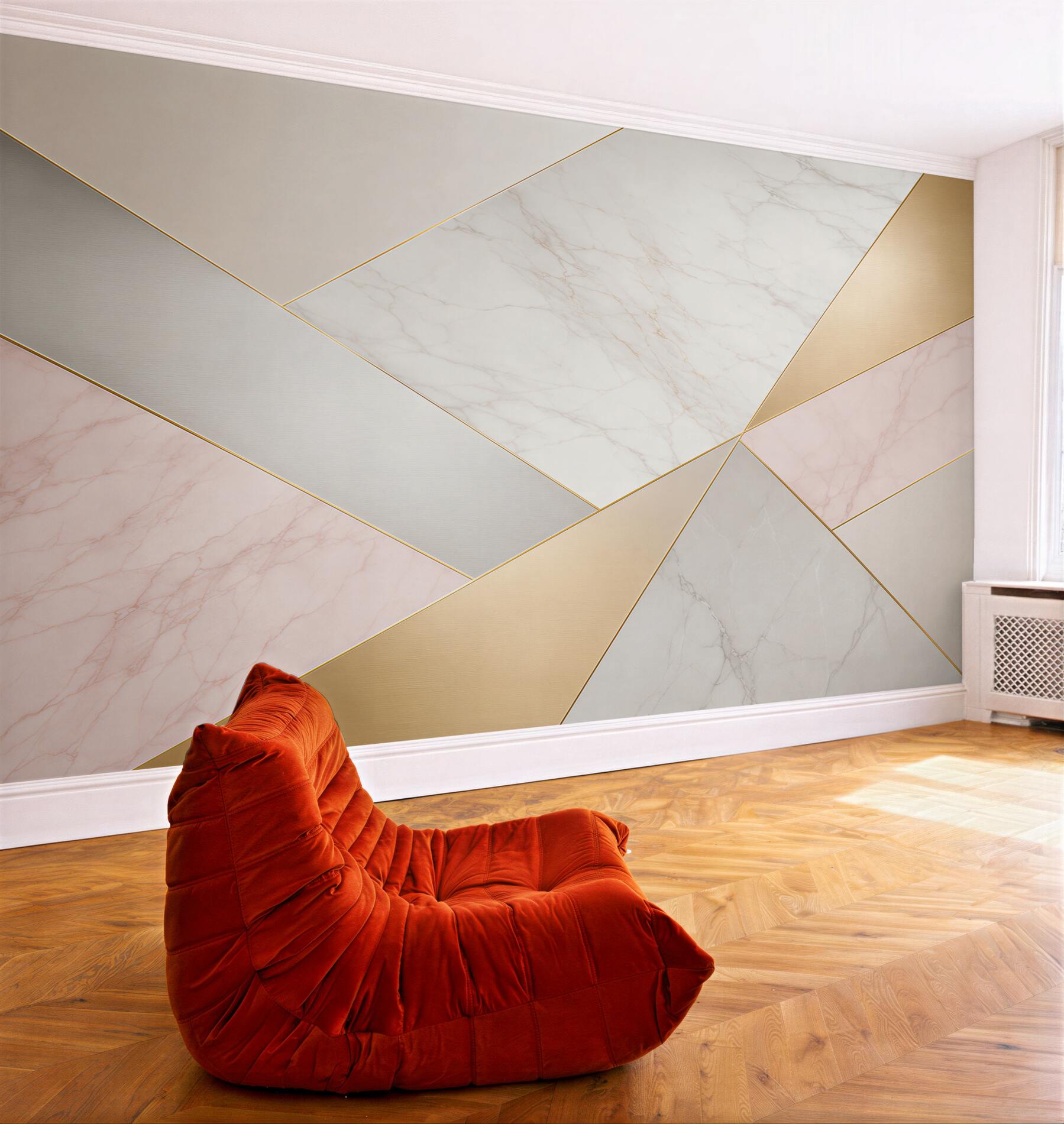 Fototapeta geometryczny marmur beżowo różowy ze złotymi liniami?v23