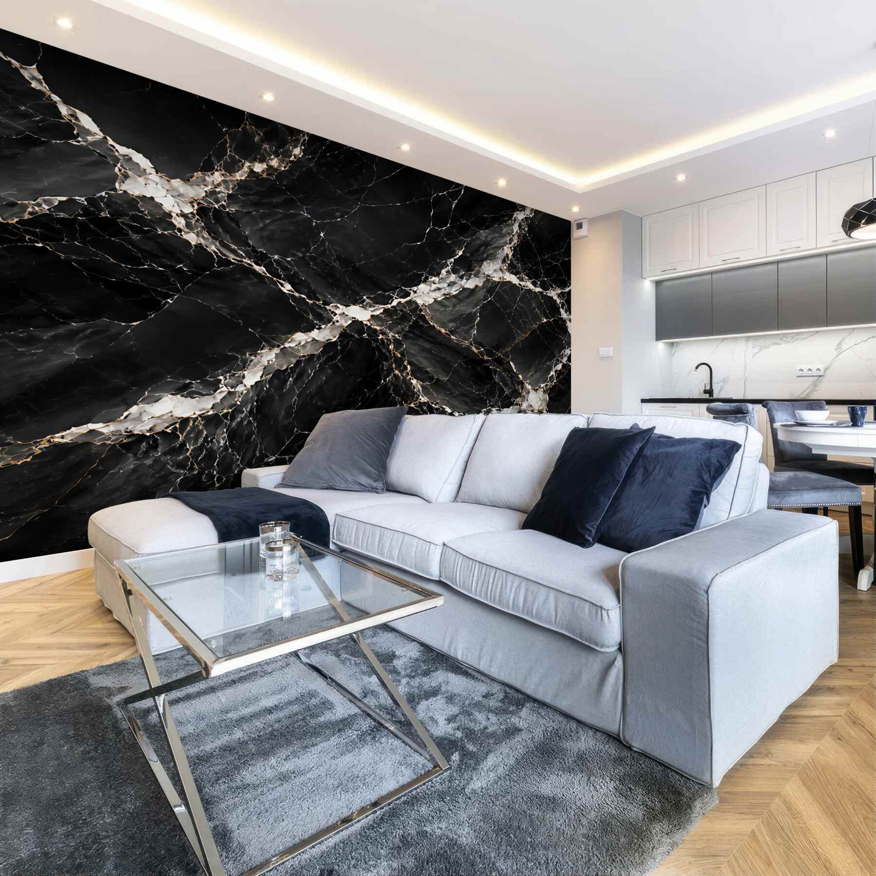 Fototapeta czarny marmur z białymi i złotymi żyłkami glamour?v23