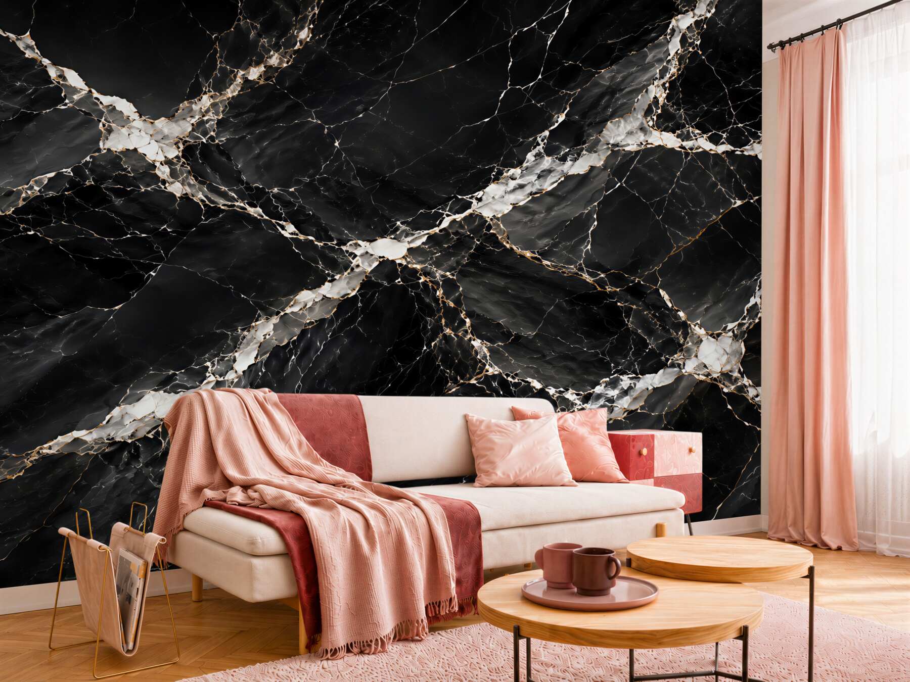 Fototapeta czarny marmur z białymi i złotymi żyłkami glamour?v23