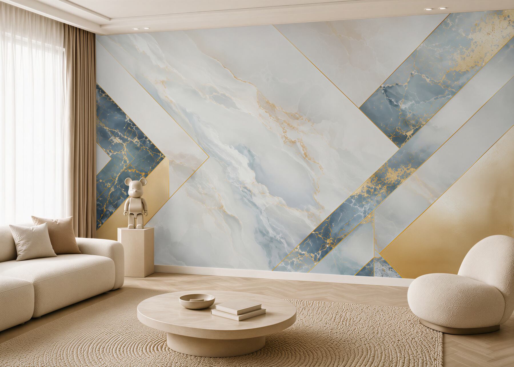 Fototapeta marmur biało niebieski ze złotymi akcentami elegancka abstrakcja?v23