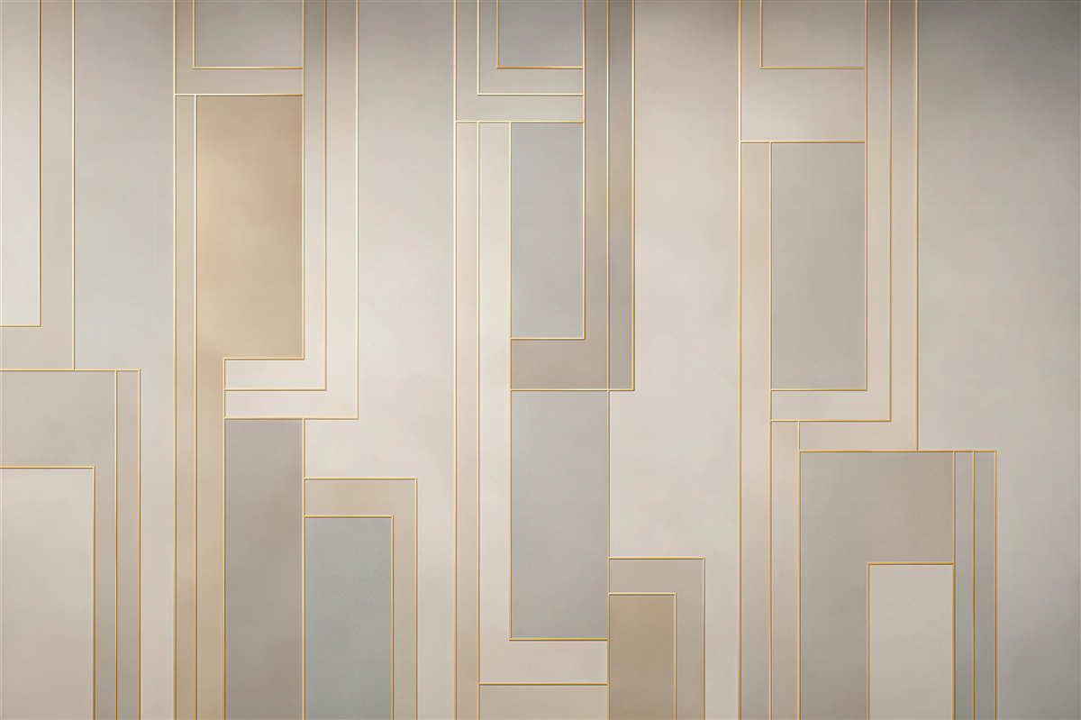 Fototapeta geometryczne panele beżowe ze złotymi liniami nowoczesna elegancja