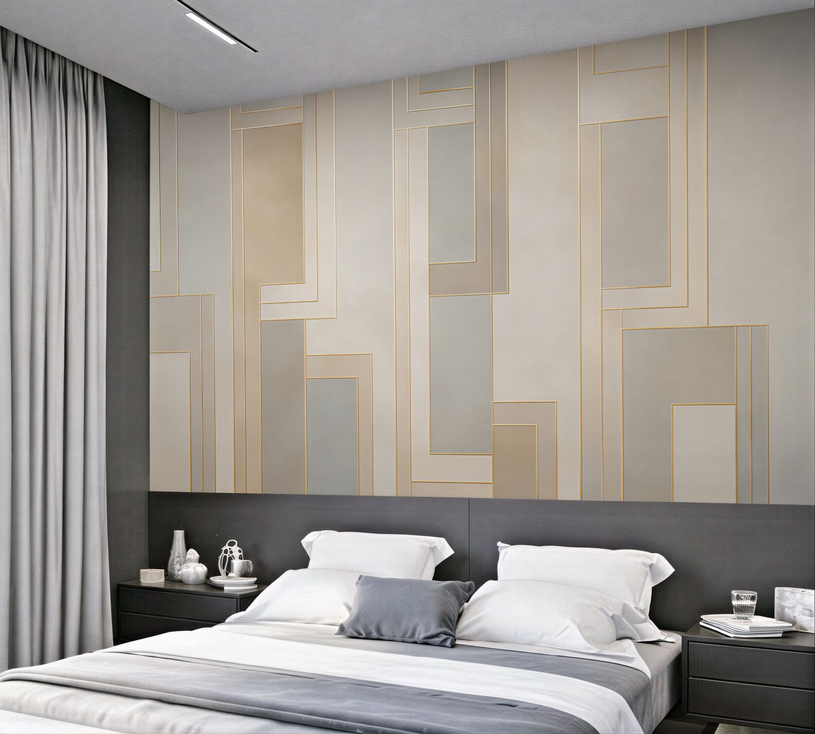 Fototapeta geometryczne panele beżowe ze złotymi liniami nowoczesna elegancja?v23