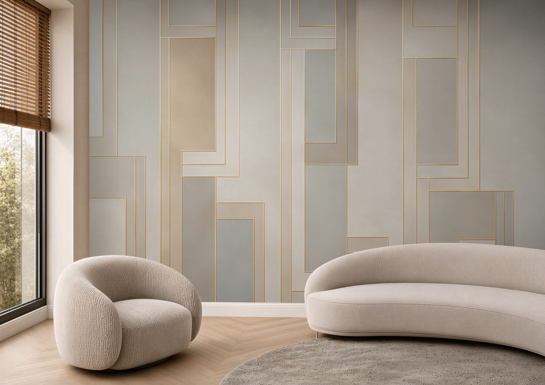 Fototapeta geometryczne panele beżowe ze złotymi liniami nowoczesna elegancja?v23