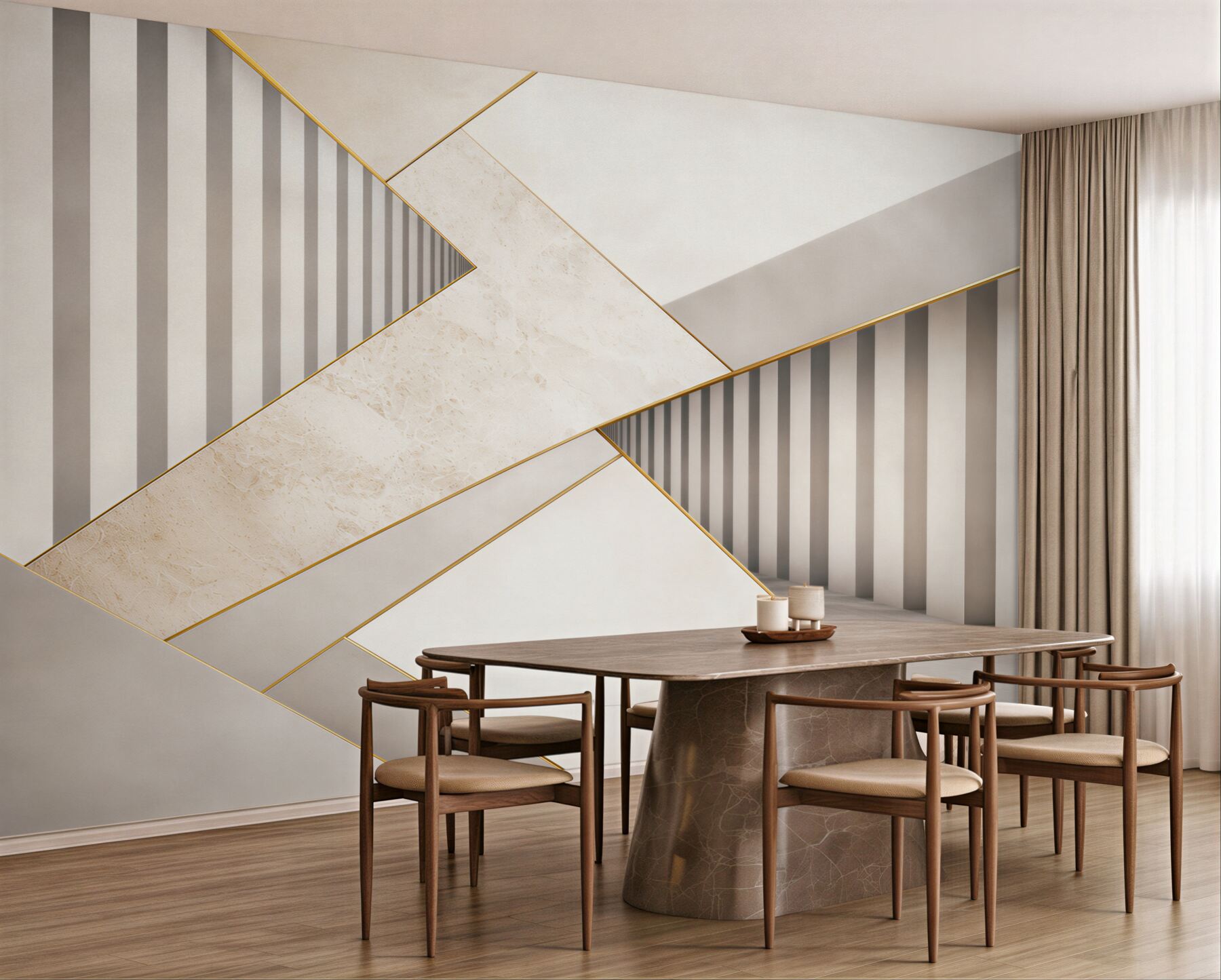 Fototapeta geometryczna 3D beżowo szara ze złotymi akcentami do salonu?v23