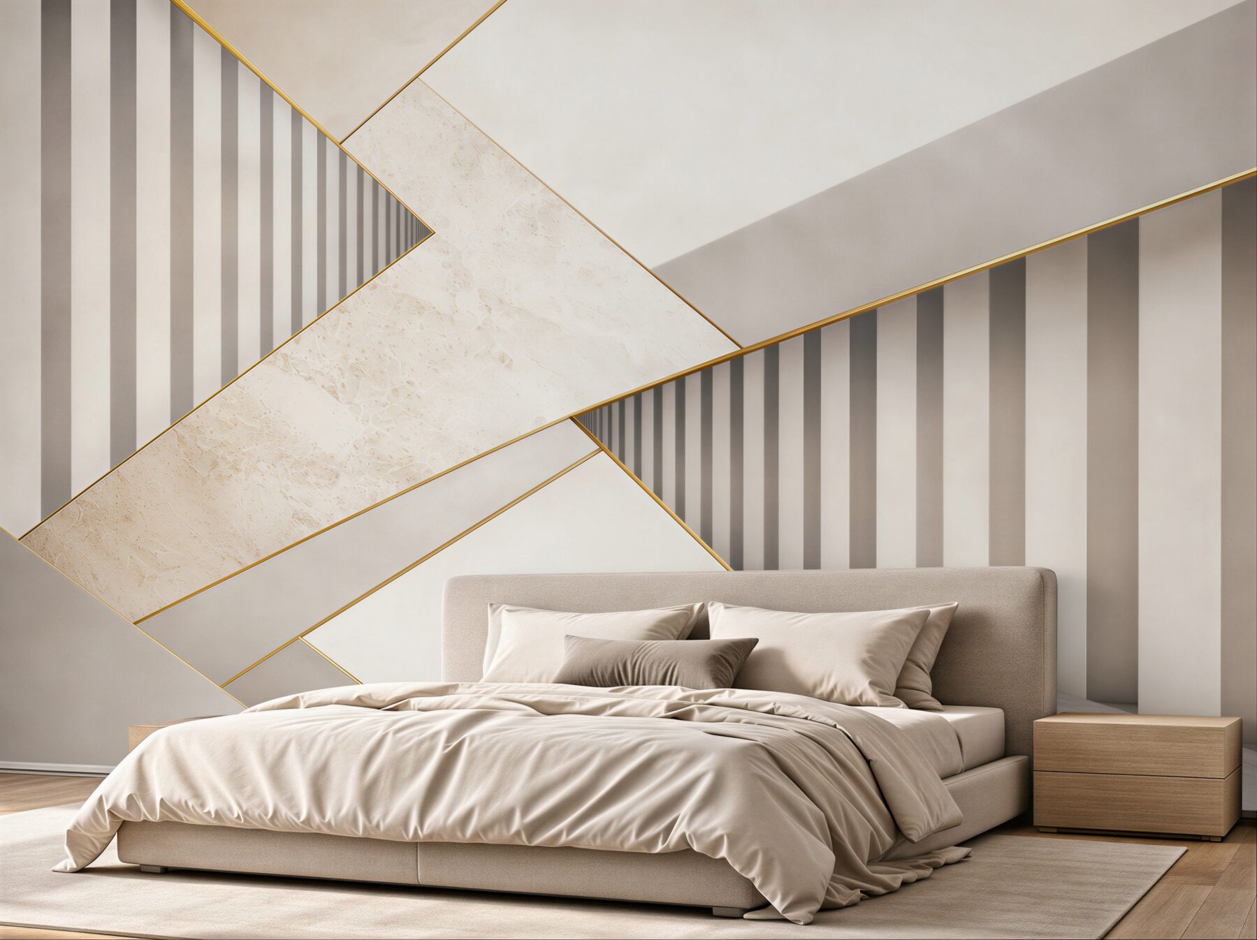 Fototapeta geometryczna 3D beżowo szara ze złotymi akcentami do salonu?v23