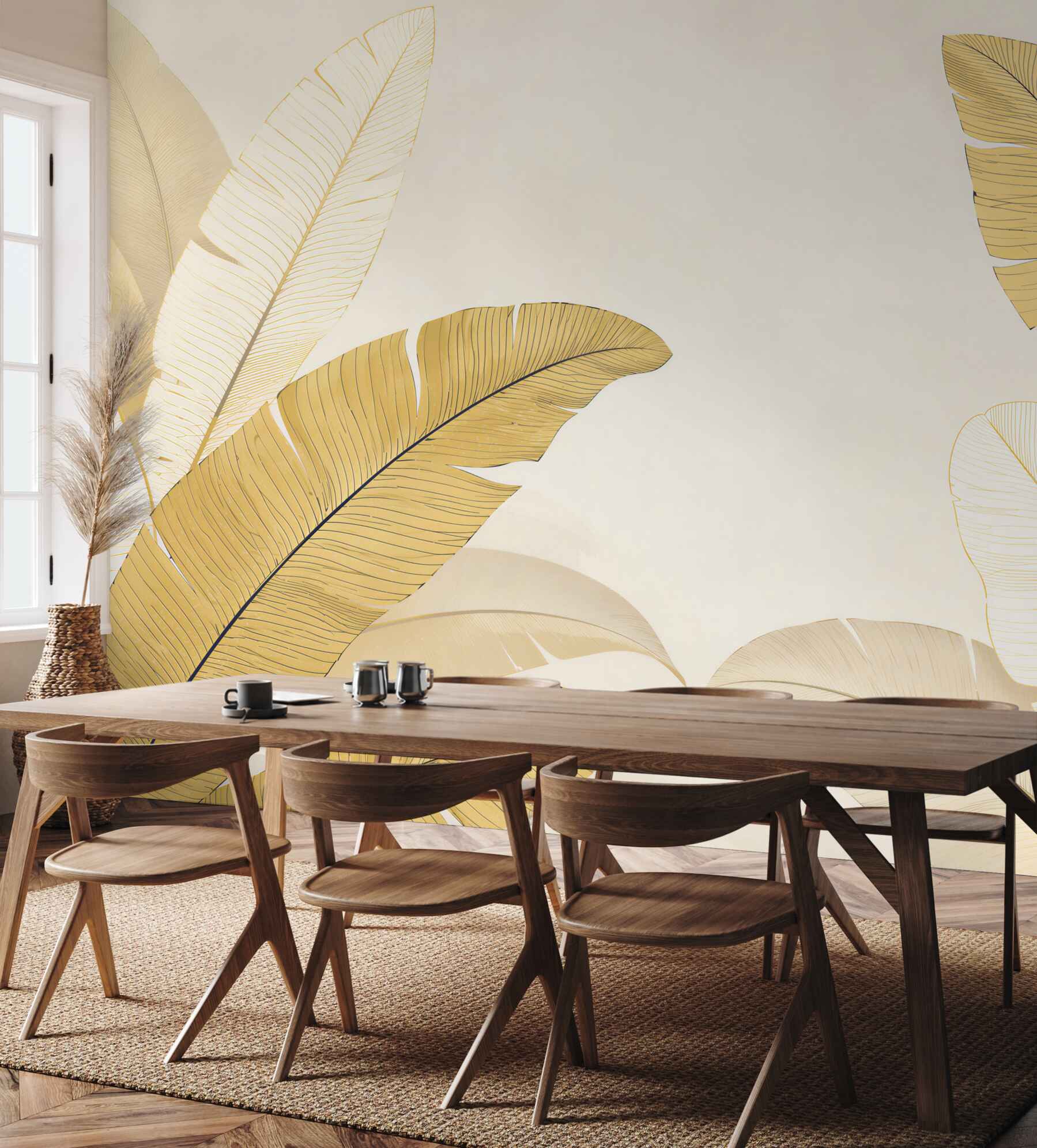 Fototapeta liście bananowca złote beżowe w stylu tropical glamour?v23