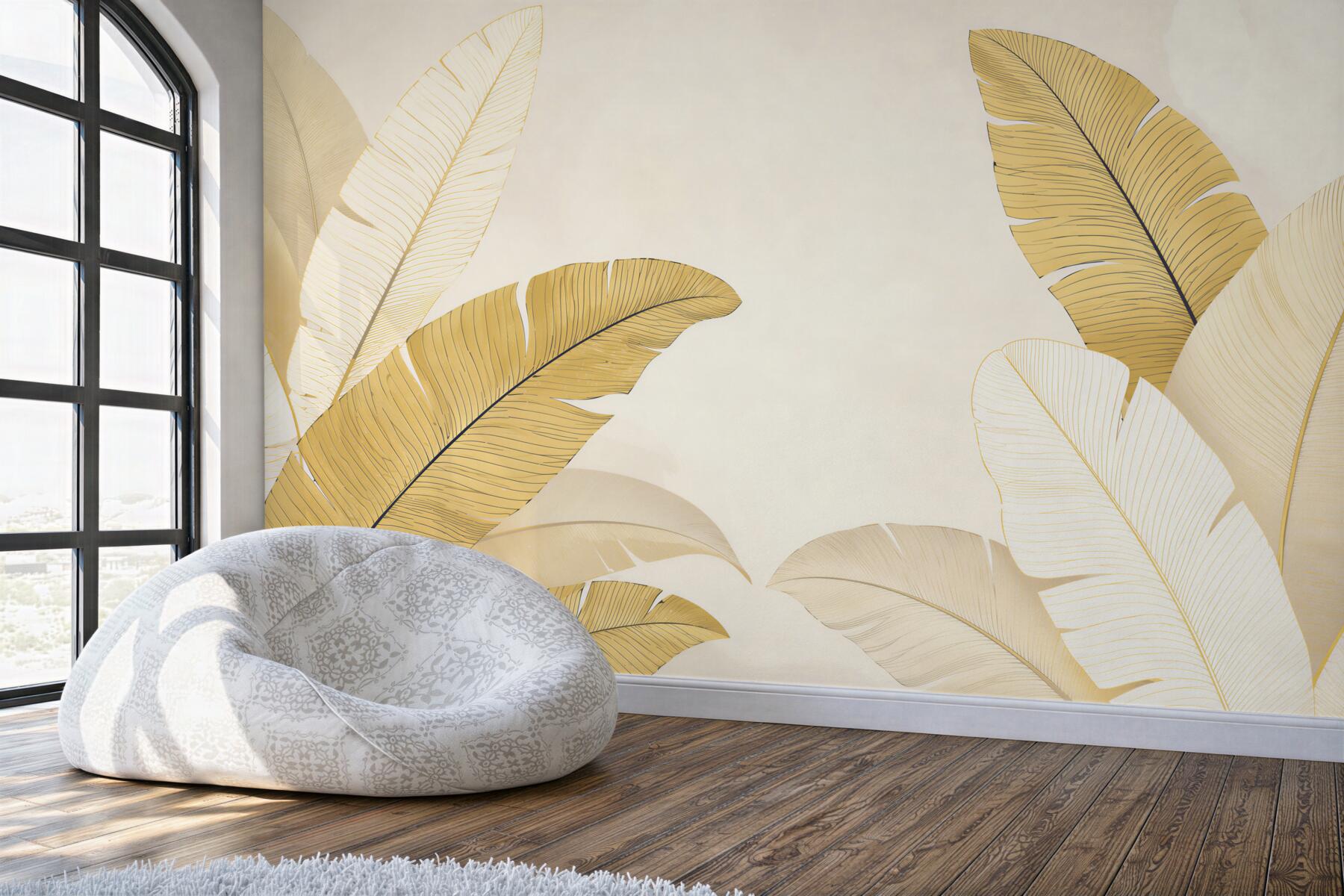Fototapeta liście bananowca złote beżowe w stylu tropical glamour?v23