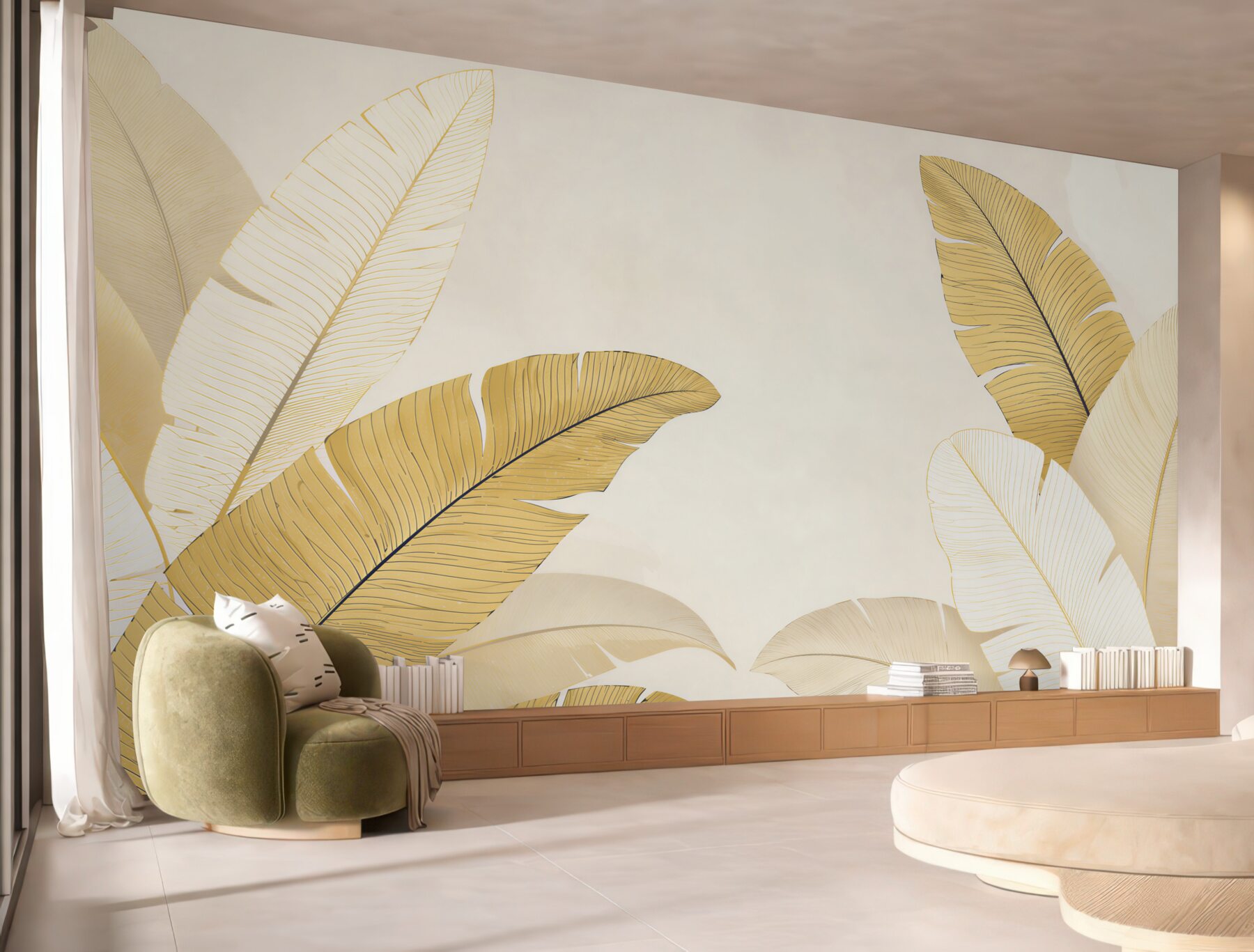 Fototapeta liście bananowca złote beżowe w stylu tropical glamour?v23