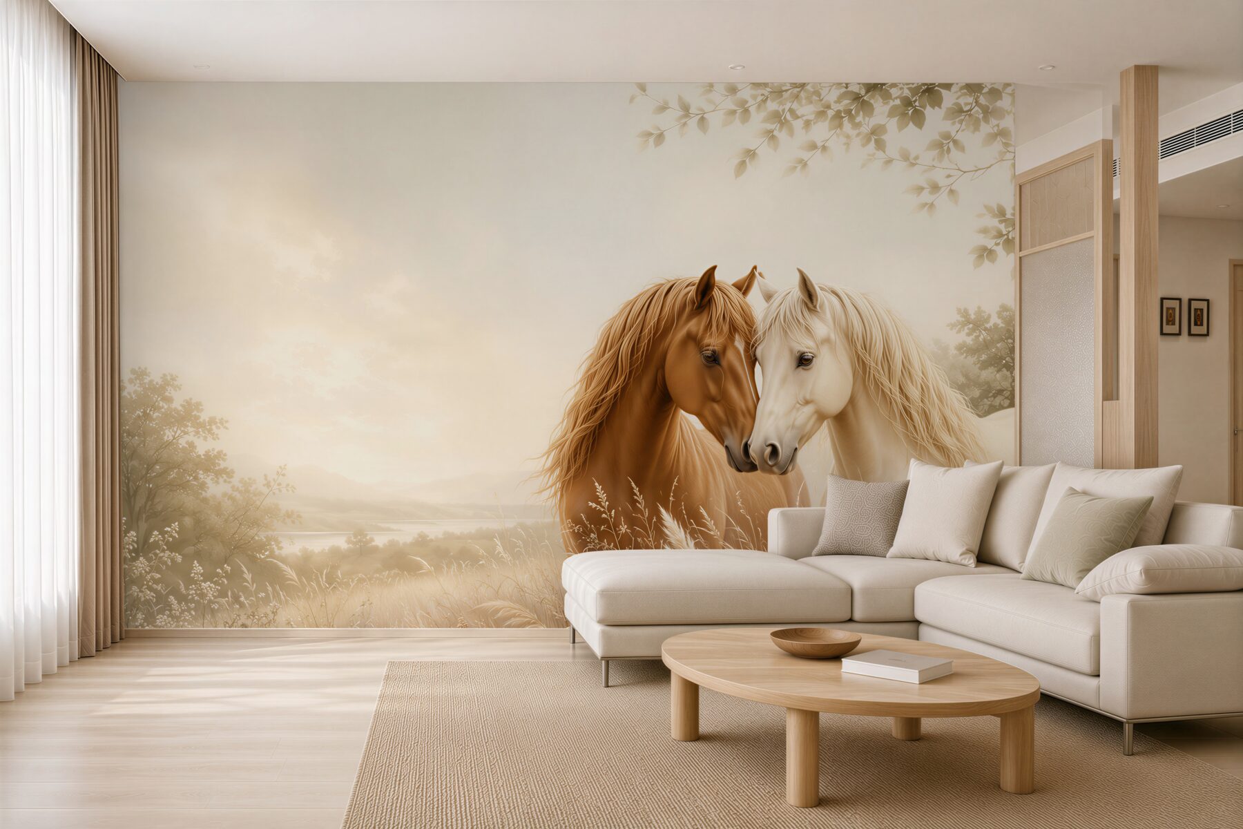 Fototapeta dwa konie w beżowej łące romantyczna?v23