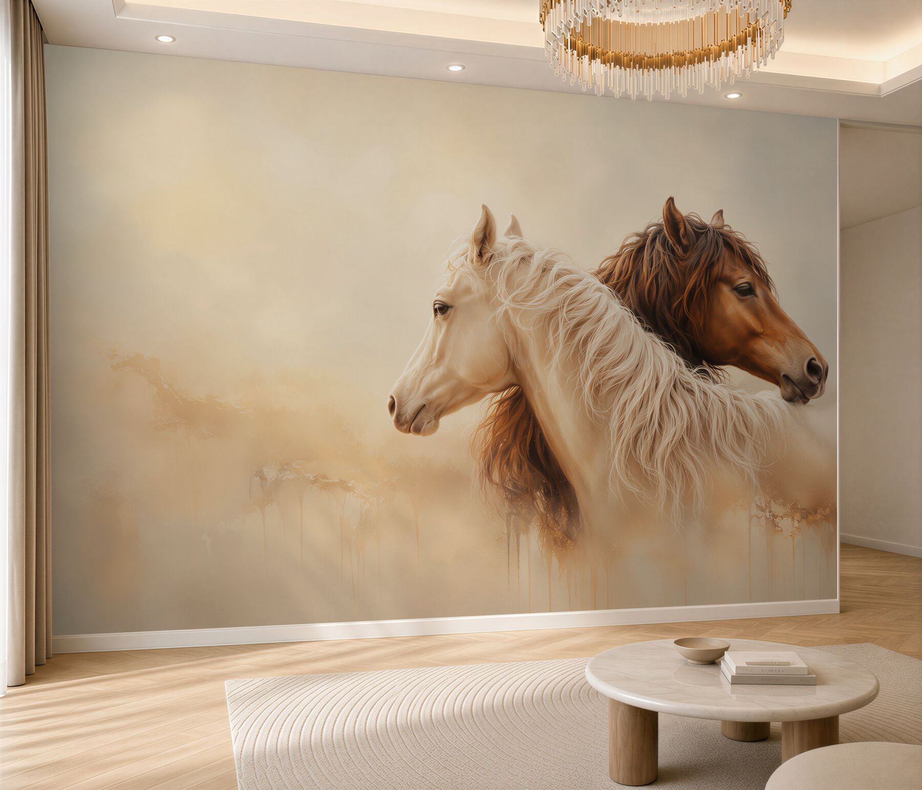Fototapeta dwa konie beżowo brązowe w delikatnej odsłonie##?v23