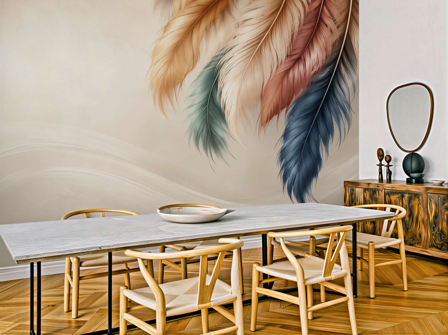 Fototapeta kolorowe pióra boho na beżowym tle?v23
