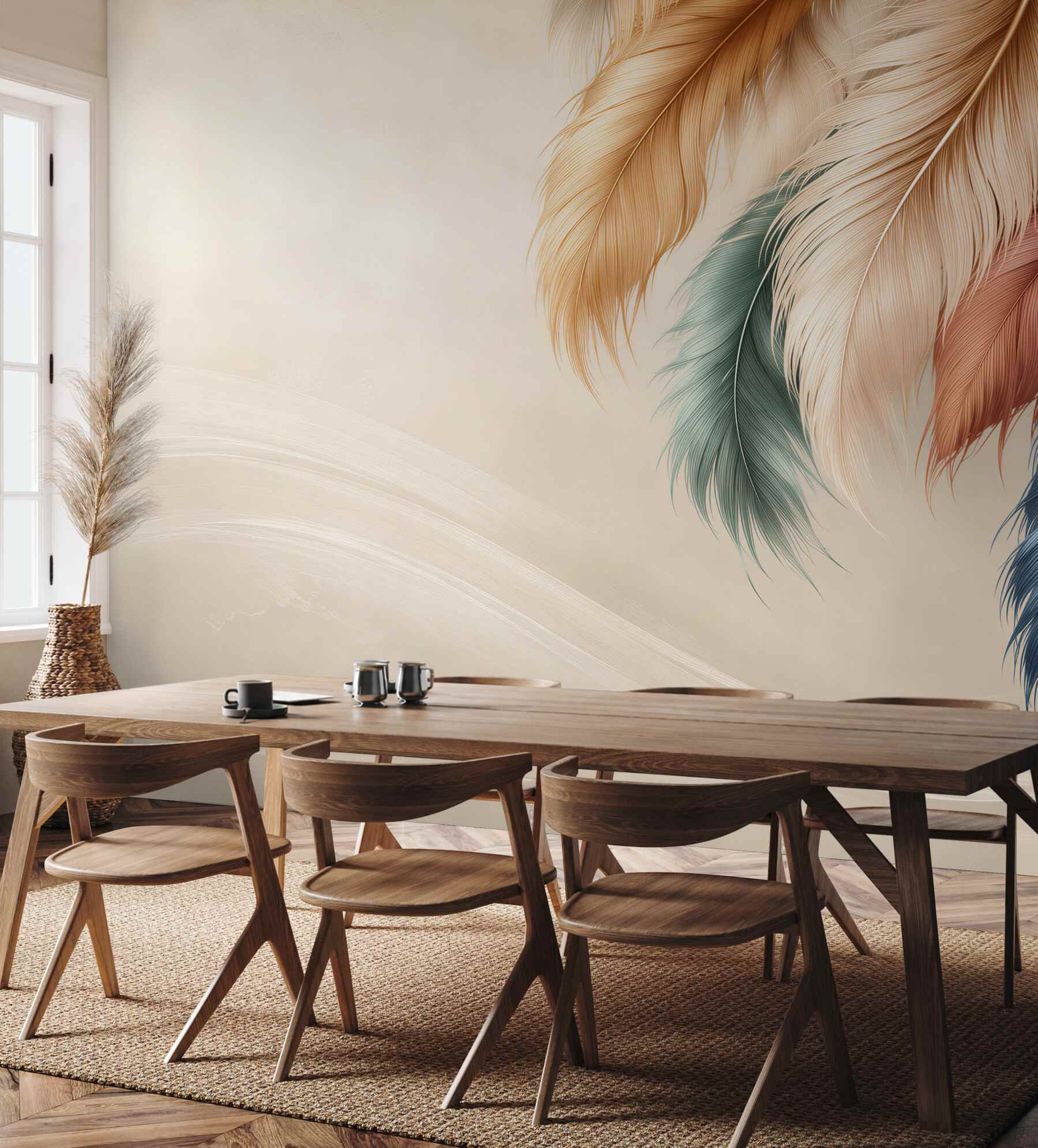 Fototapeta kolorowe pióra boho na beżowym tle?v23