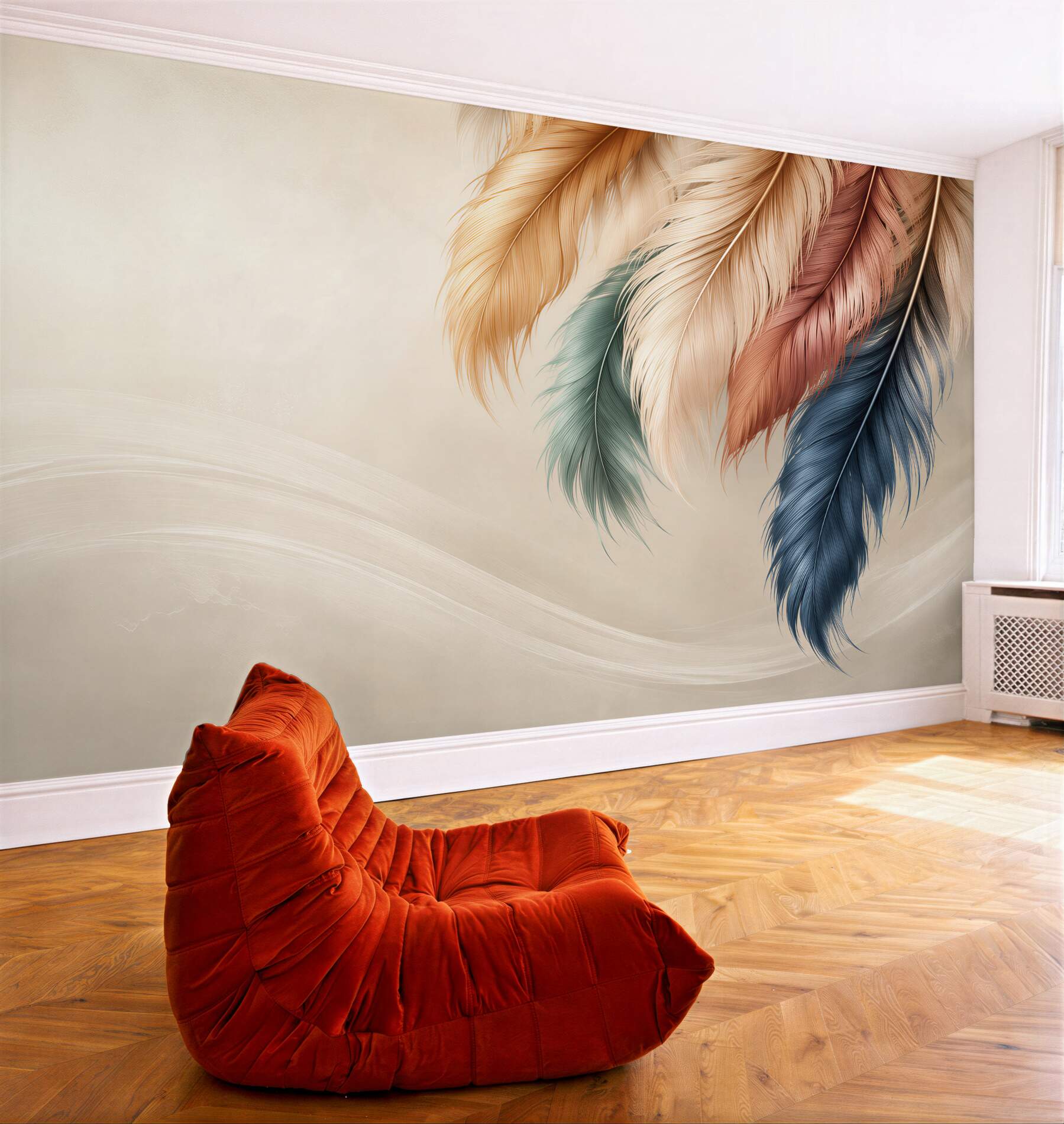 Fototapeta kolorowe pióra boho na beżowym tle?v23