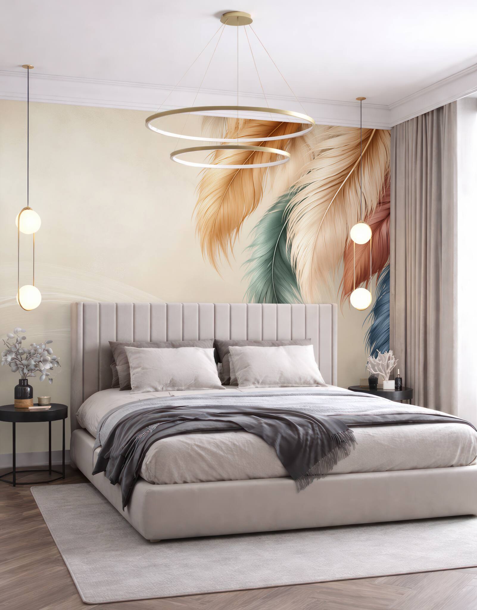 Fototapeta kolorowe pióra boho na beżowym tle?v23