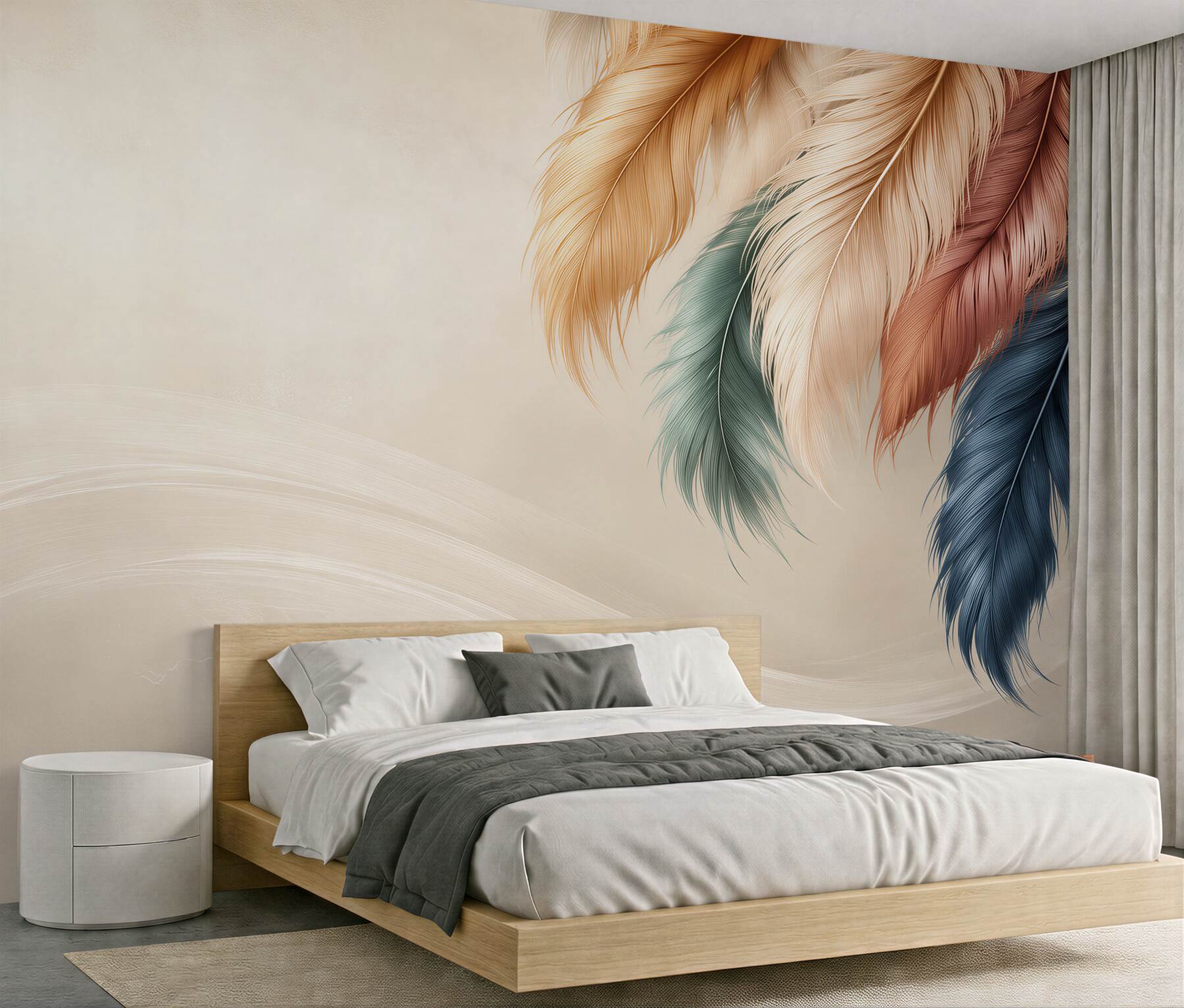 Fototapeta kolorowe pióra boho na beżowym tle?v23