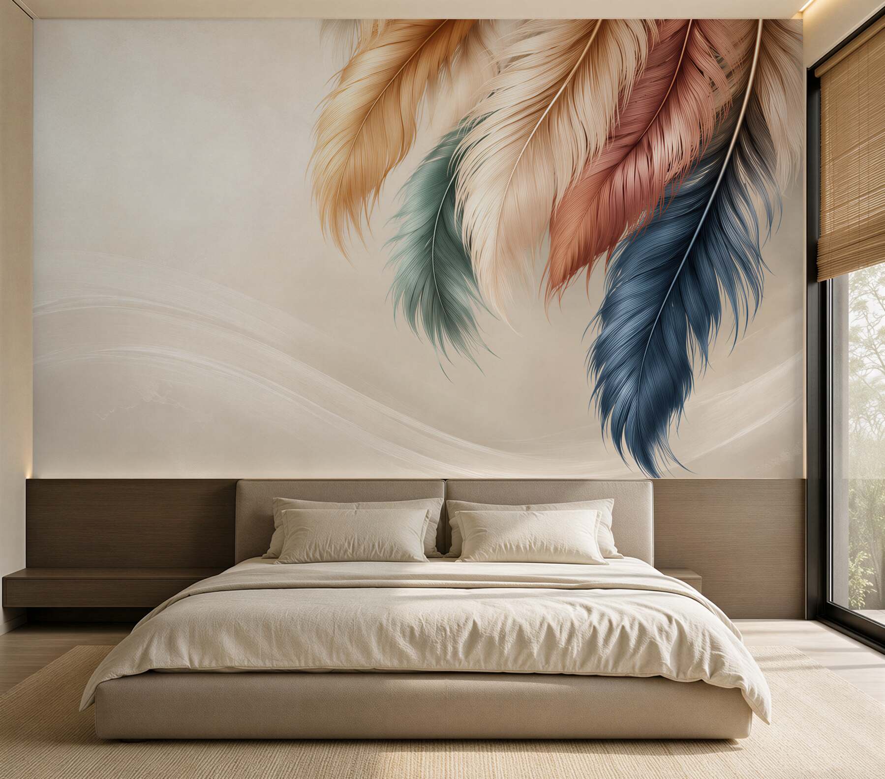 Fototapeta kolorowe pióra boho na beżowym tle?v23