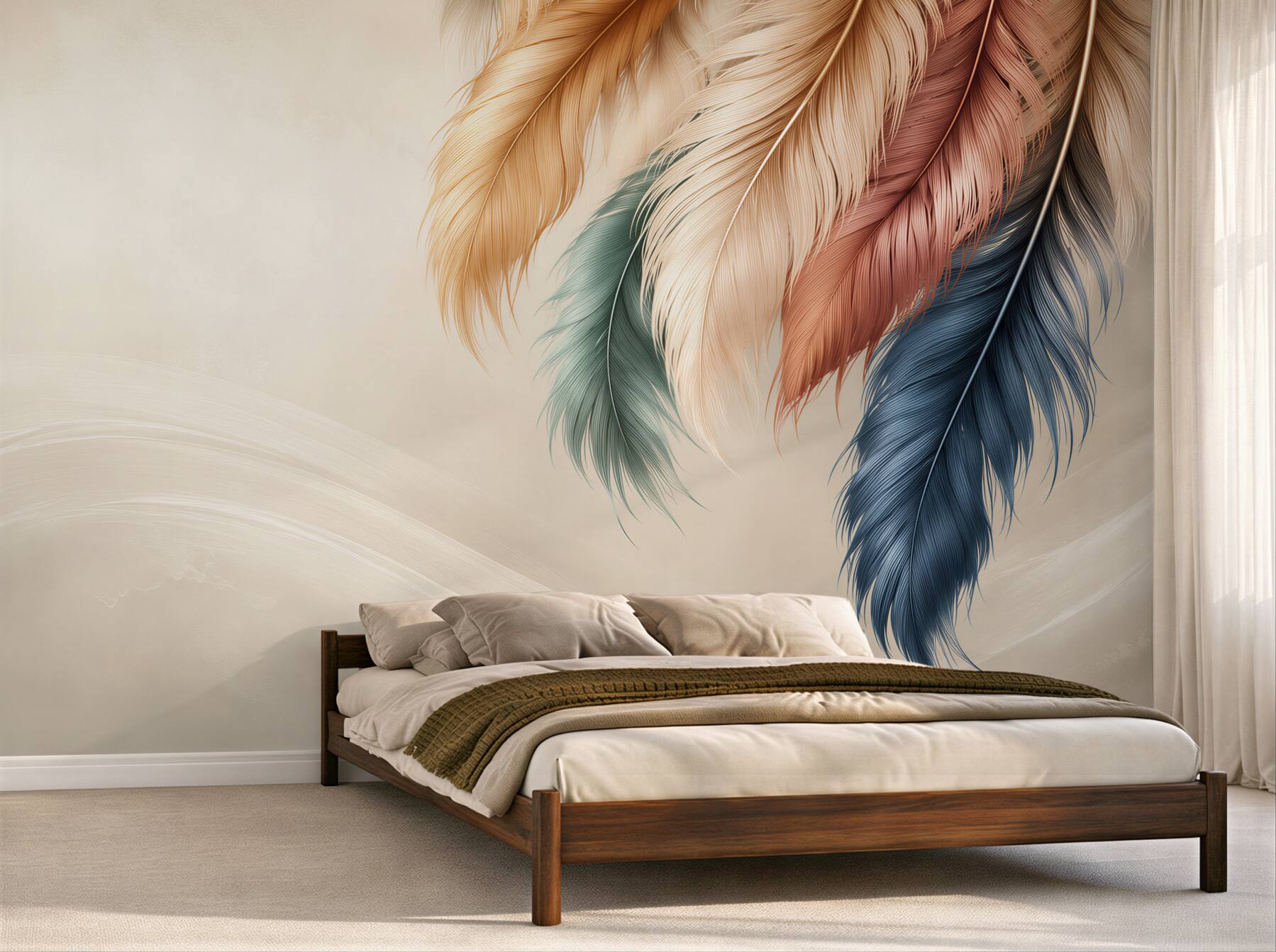 Fototapeta kolorowe pióra boho na beżowym tle?v23