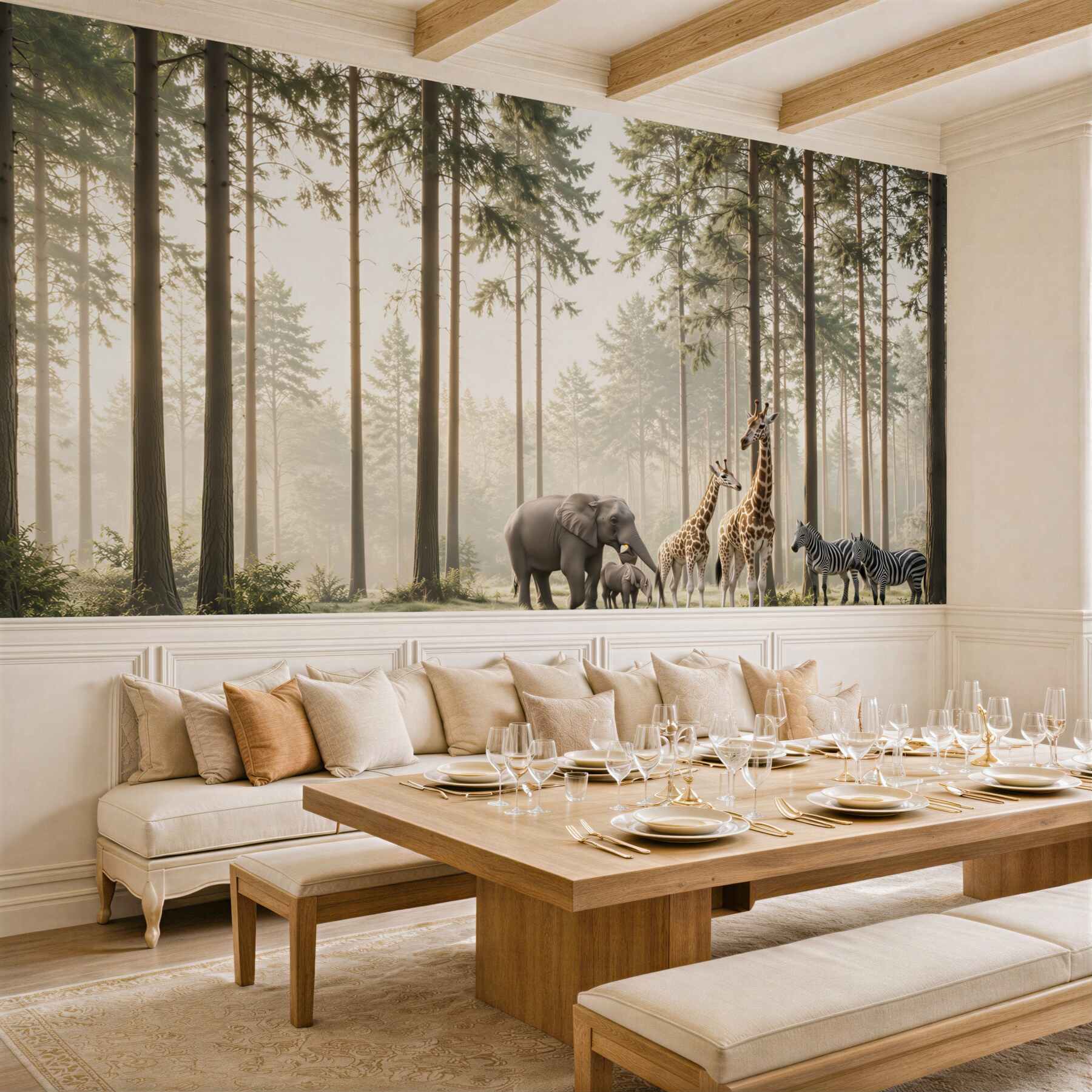 Fototapeta zwierzęta safari w leśnej mgle do pokoju dziecka