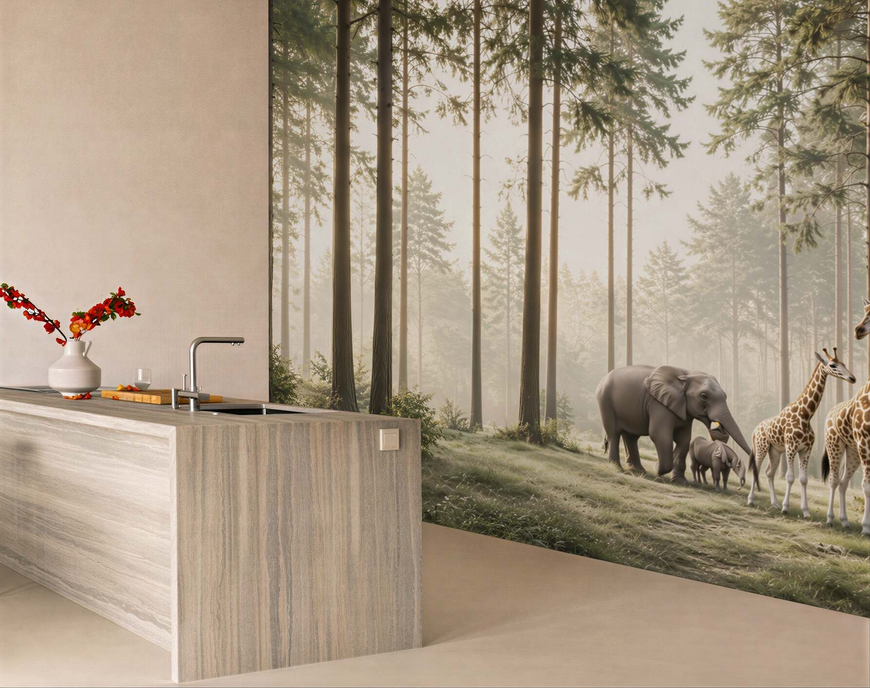 Fototapeta zwierzęta safari w leśnej mgle do pokoju dziecka?v23