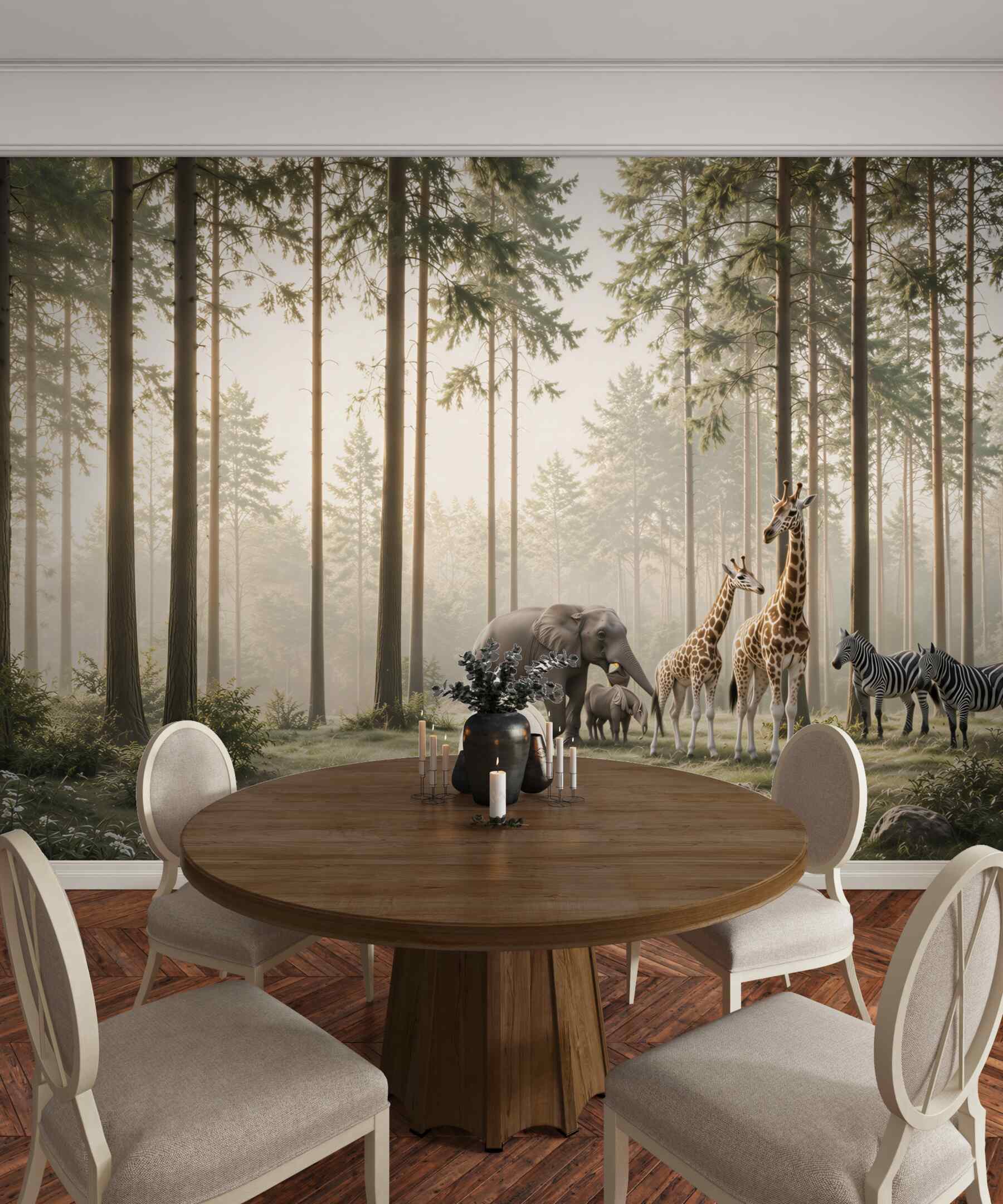 Fototapeta zwierzęta safari w leśnej mgle do pokoju dziecka?v23