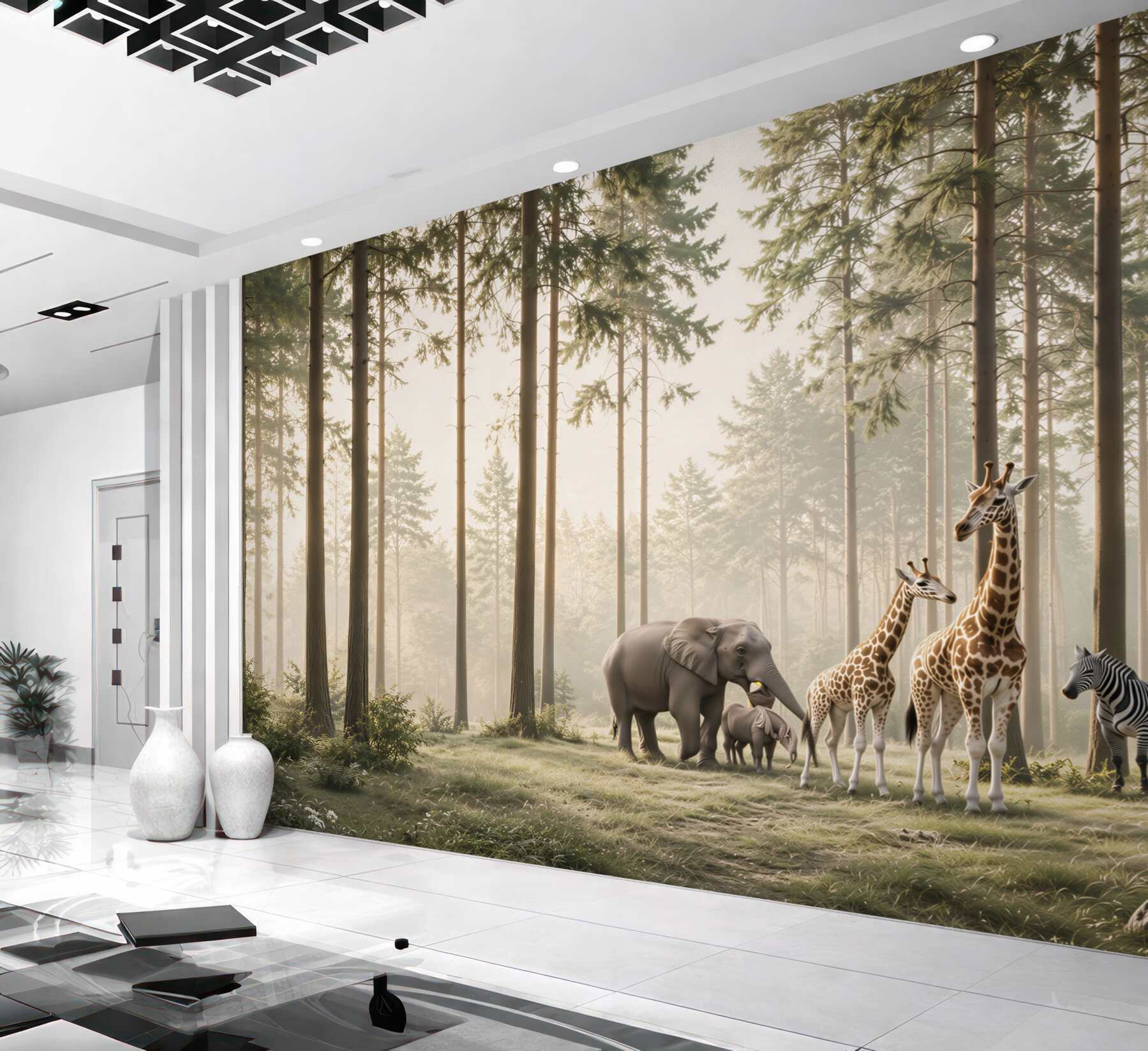 Fototapeta zwierzęta safari w leśnej mgle do pokoju dziecka?v23