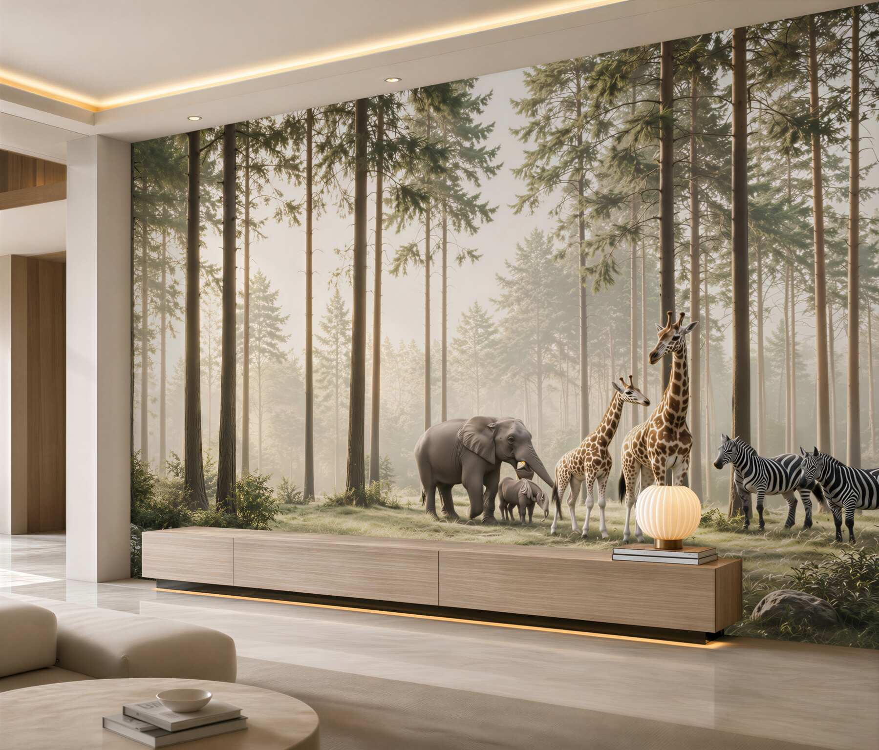 Fototapeta zwierzęta safari w leśnej mgle do pokoju dziecka?v23