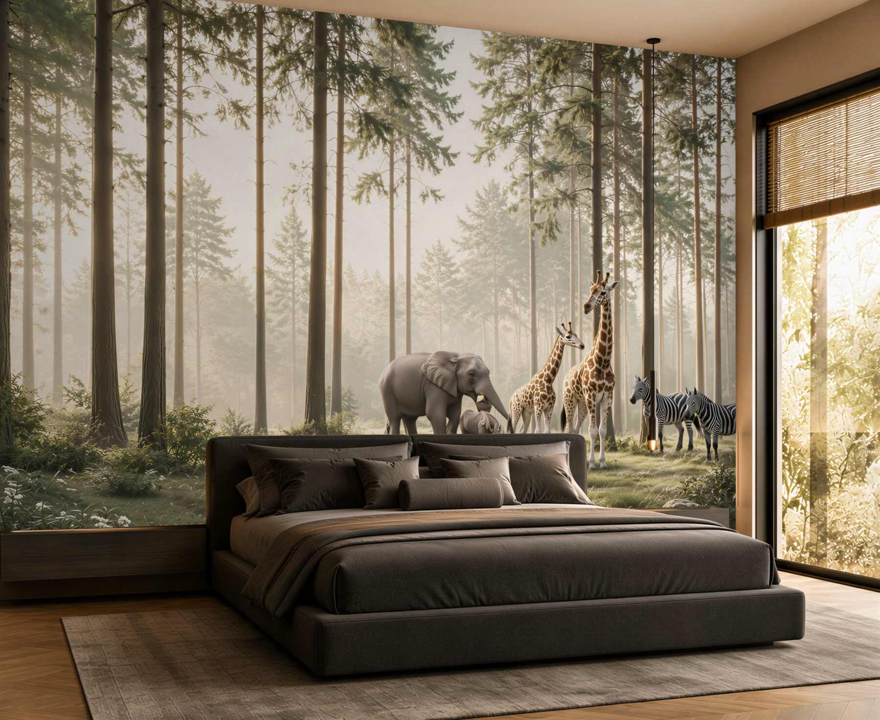 Fototapeta zwierzęta safari w leśnej mgle do pokoju dziecka?v23