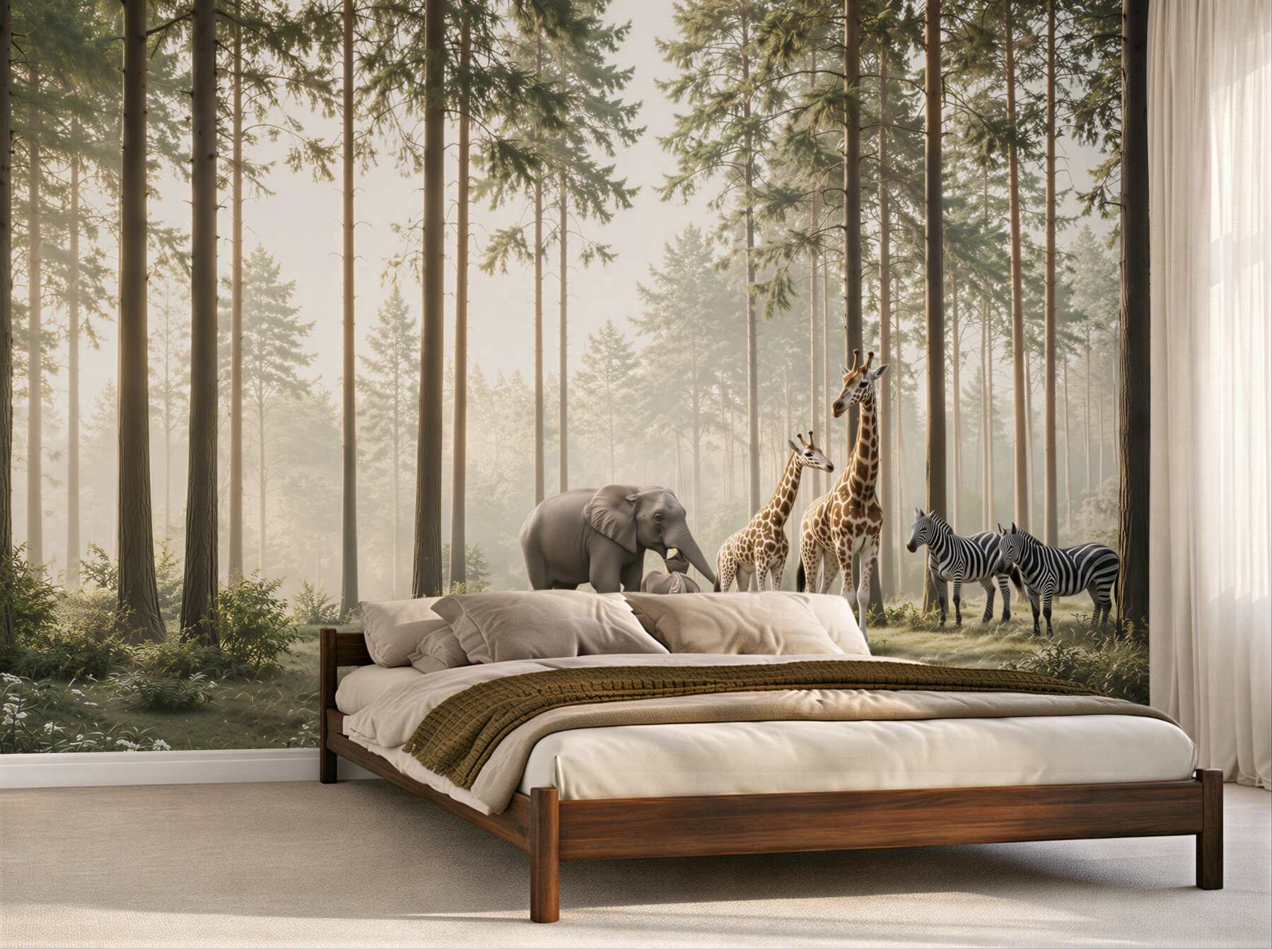 Fototapeta zwierzęta safari w leśnej mgle do pokoju dziecka?v23