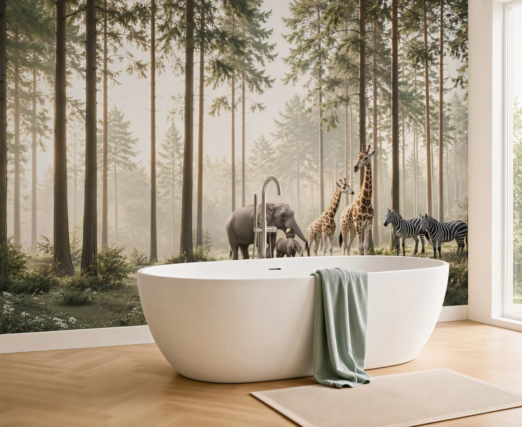 Fototapeta zwierzęta safari w leśnej mgle do pokoju dziecka?v23