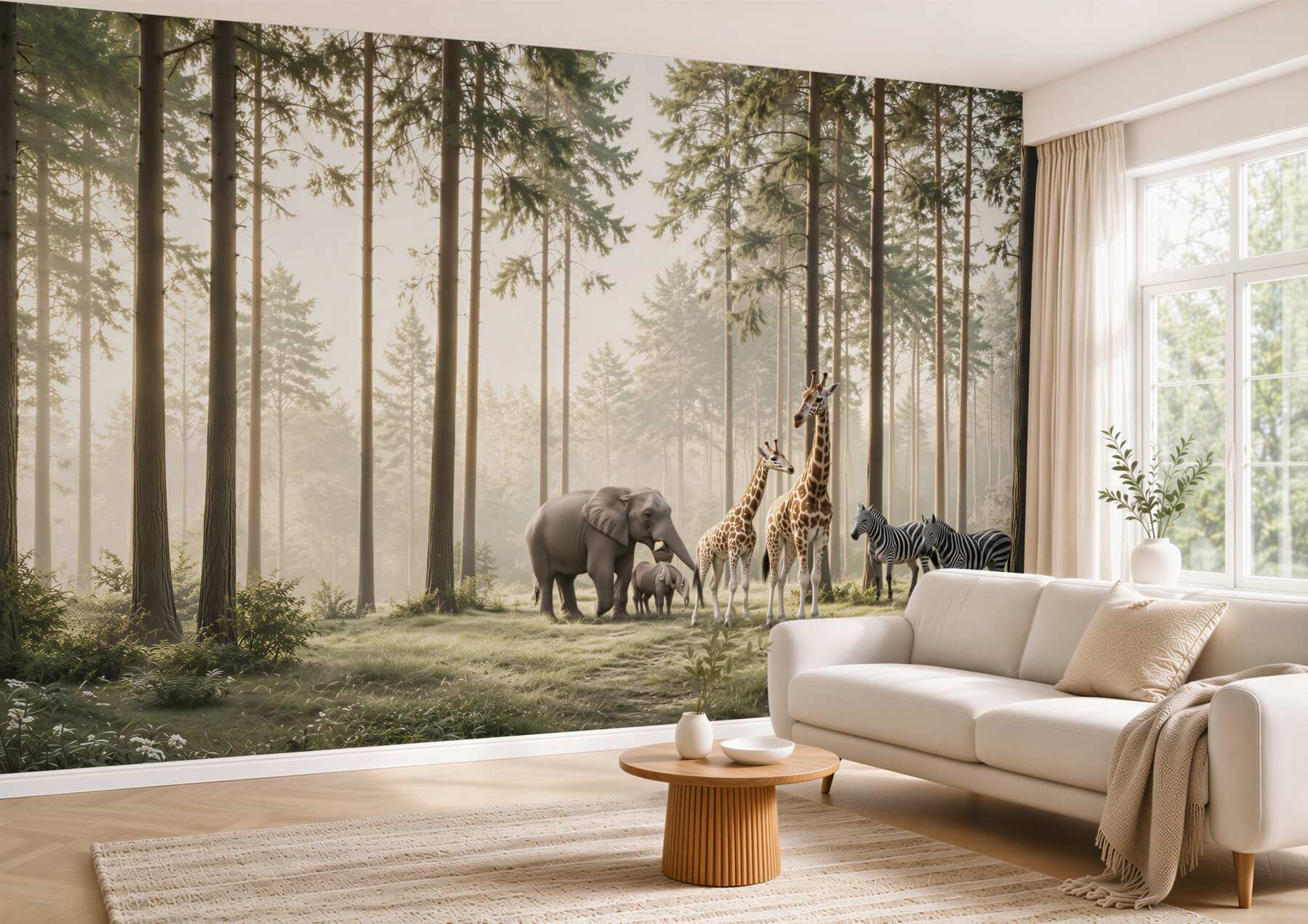 Fototapeta zwierzęta safari w leśnej mgle do pokoju dziecka?v23