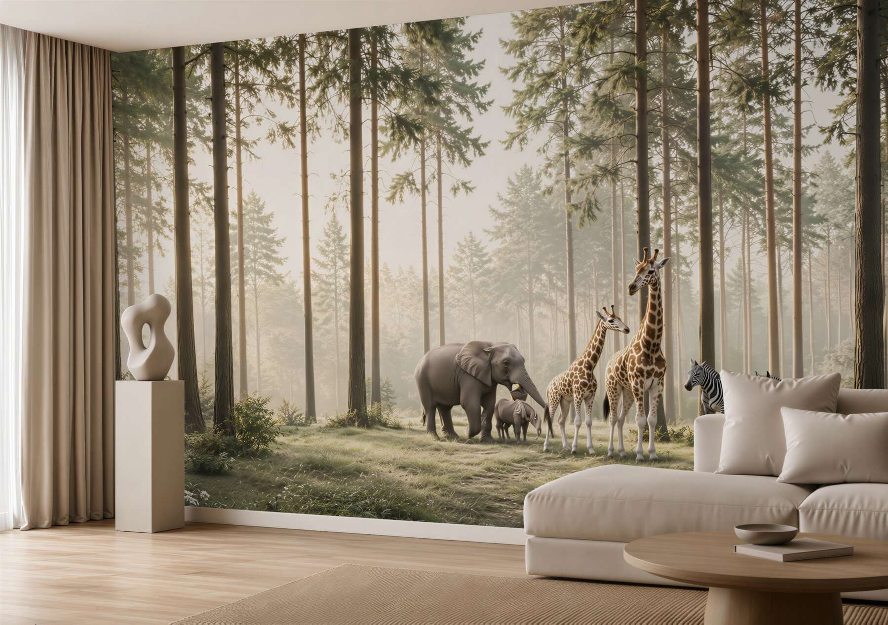 Fototapeta zwierzęta safari w leśnej mgle do pokoju dziecka?v23