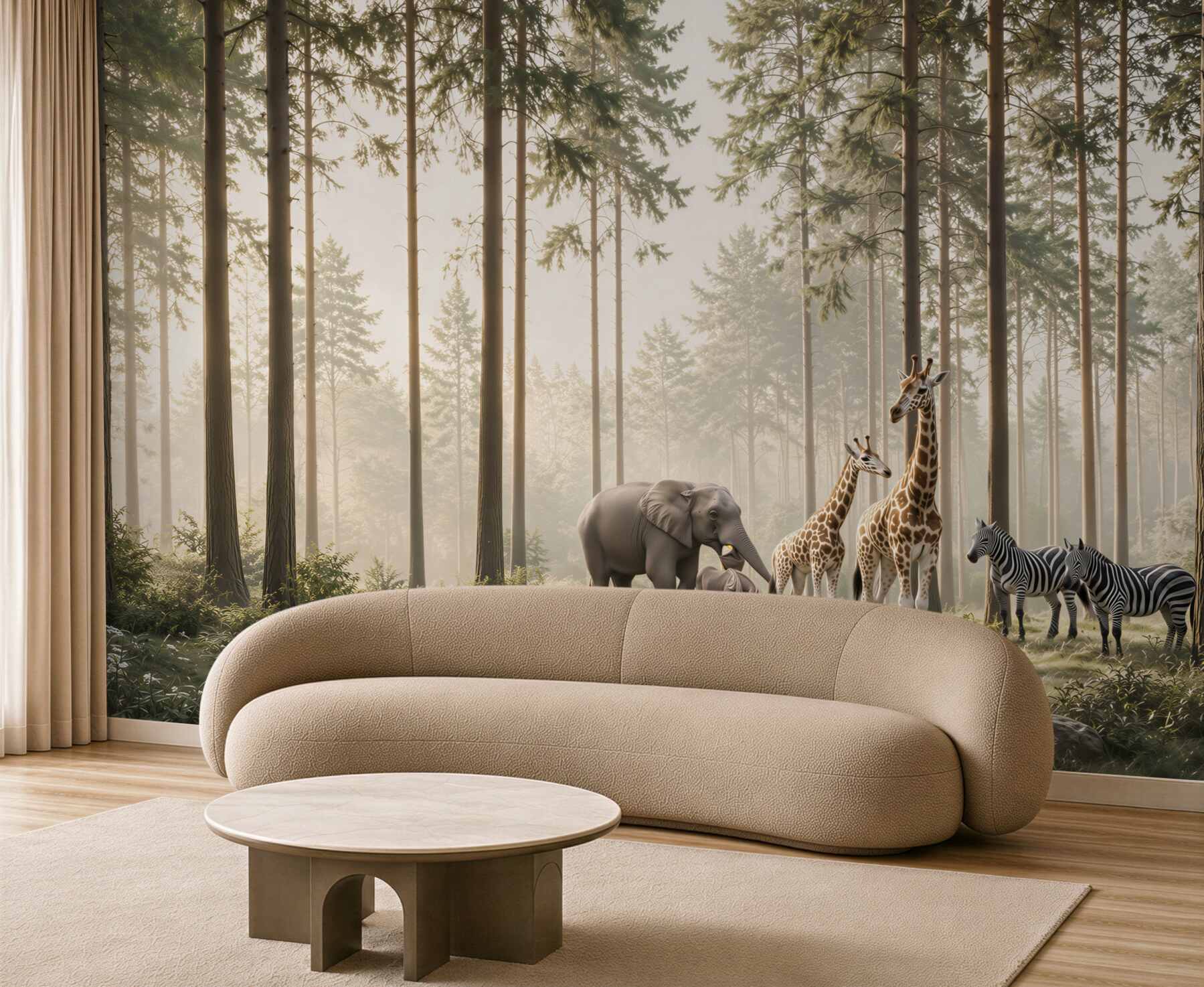 Fototapeta zwierzęta safari w leśnej mgle do pokoju dziecka?v23