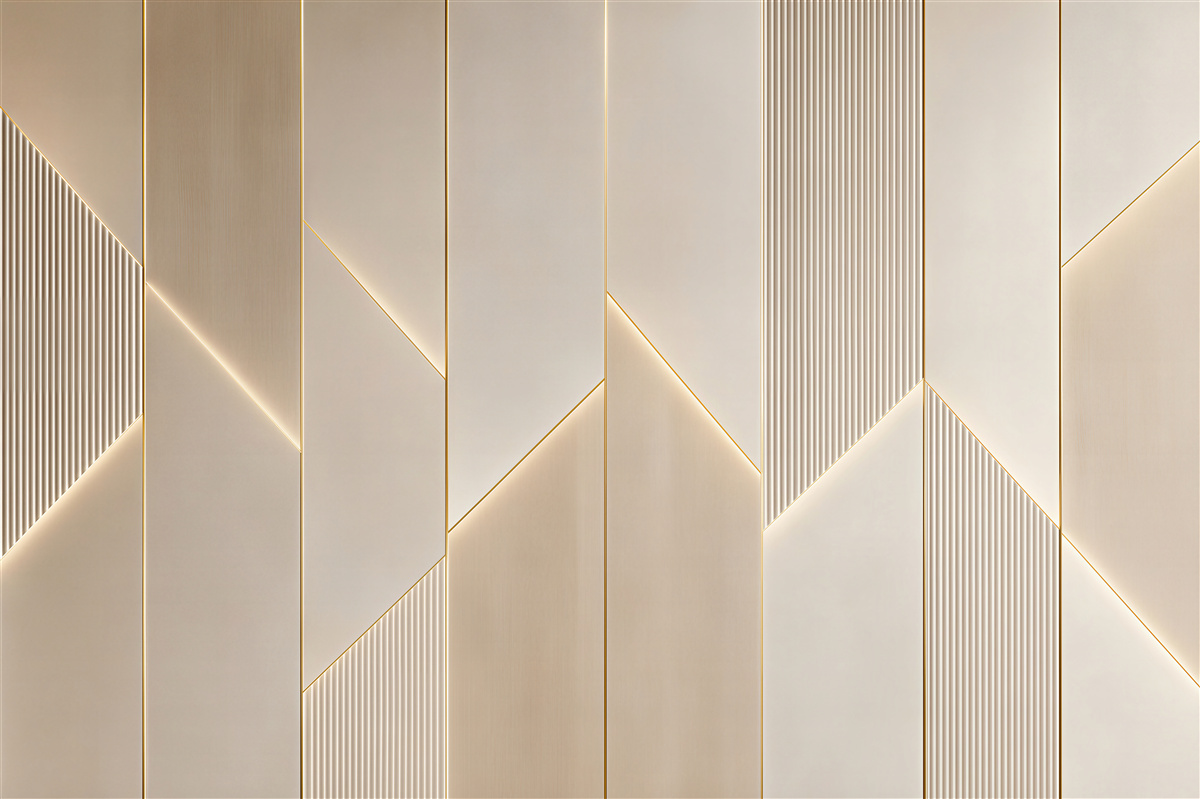 Fototapeta geometryczne panele beżowe ze złotymi liniami nowoczesna
