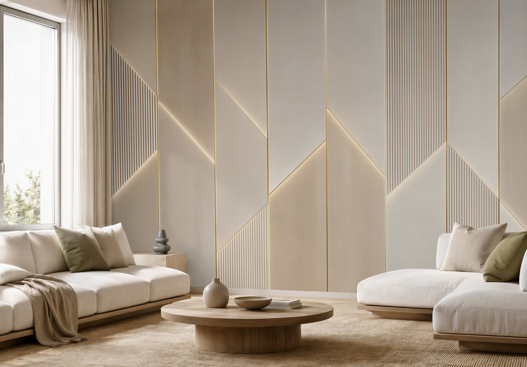 Fototapeta geometryczne panele beżowe ze złotymi liniami nowoczesna?v23