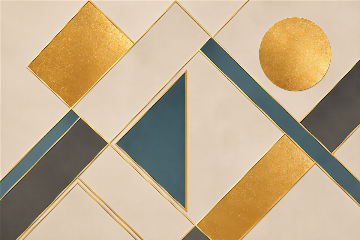 Fototapeta geometryczne złote formy z granatem w stylu art deco