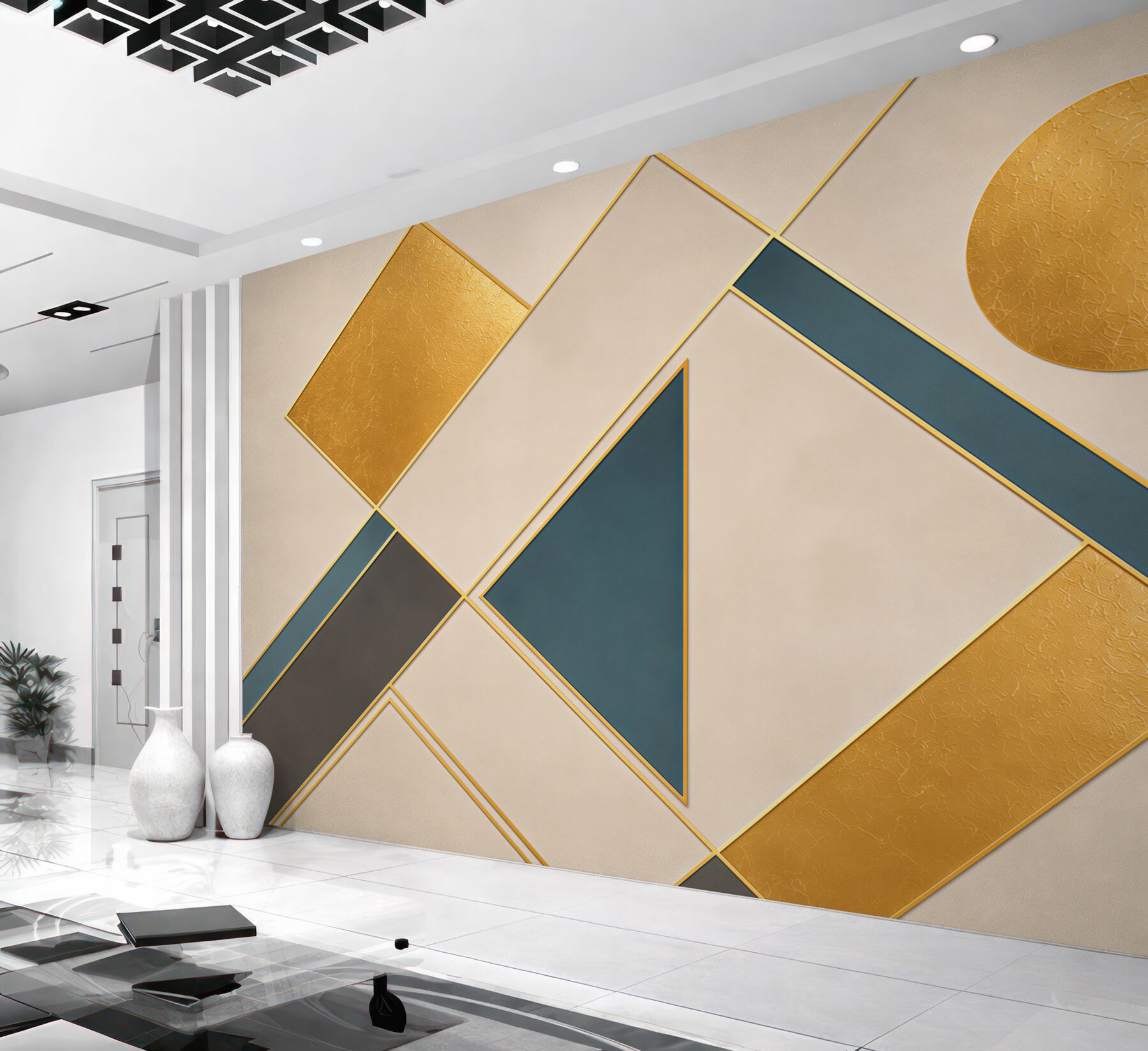 Fototapeta geometryczne złote formy z granatem w stylu art deco?v23