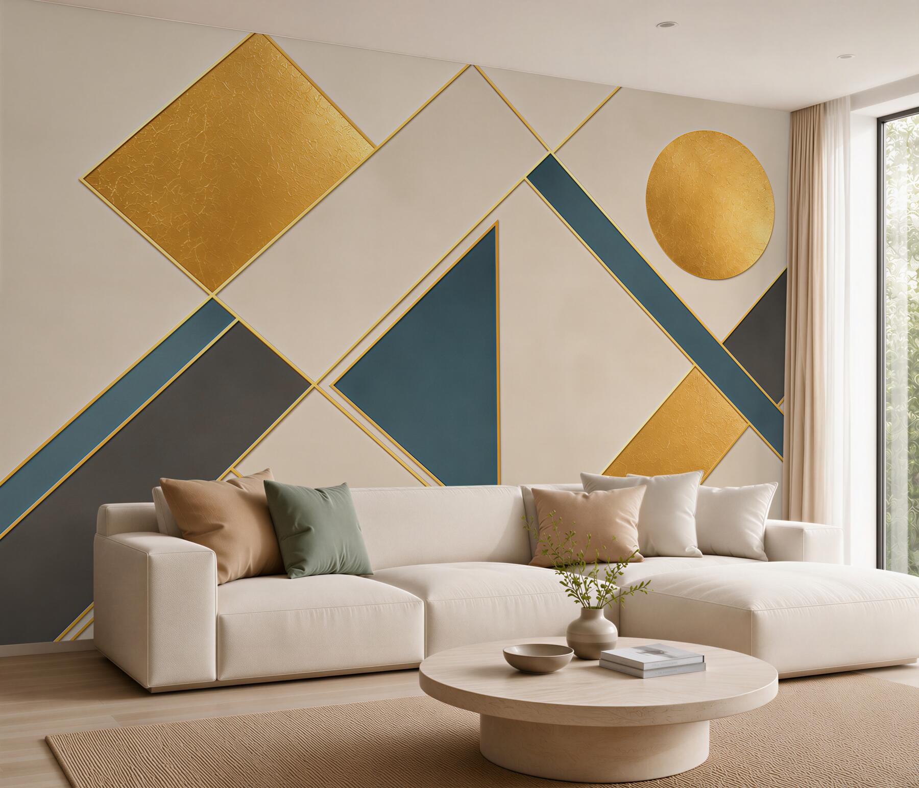 Fototapeta geometryczne złote formy z granatem w stylu art deco