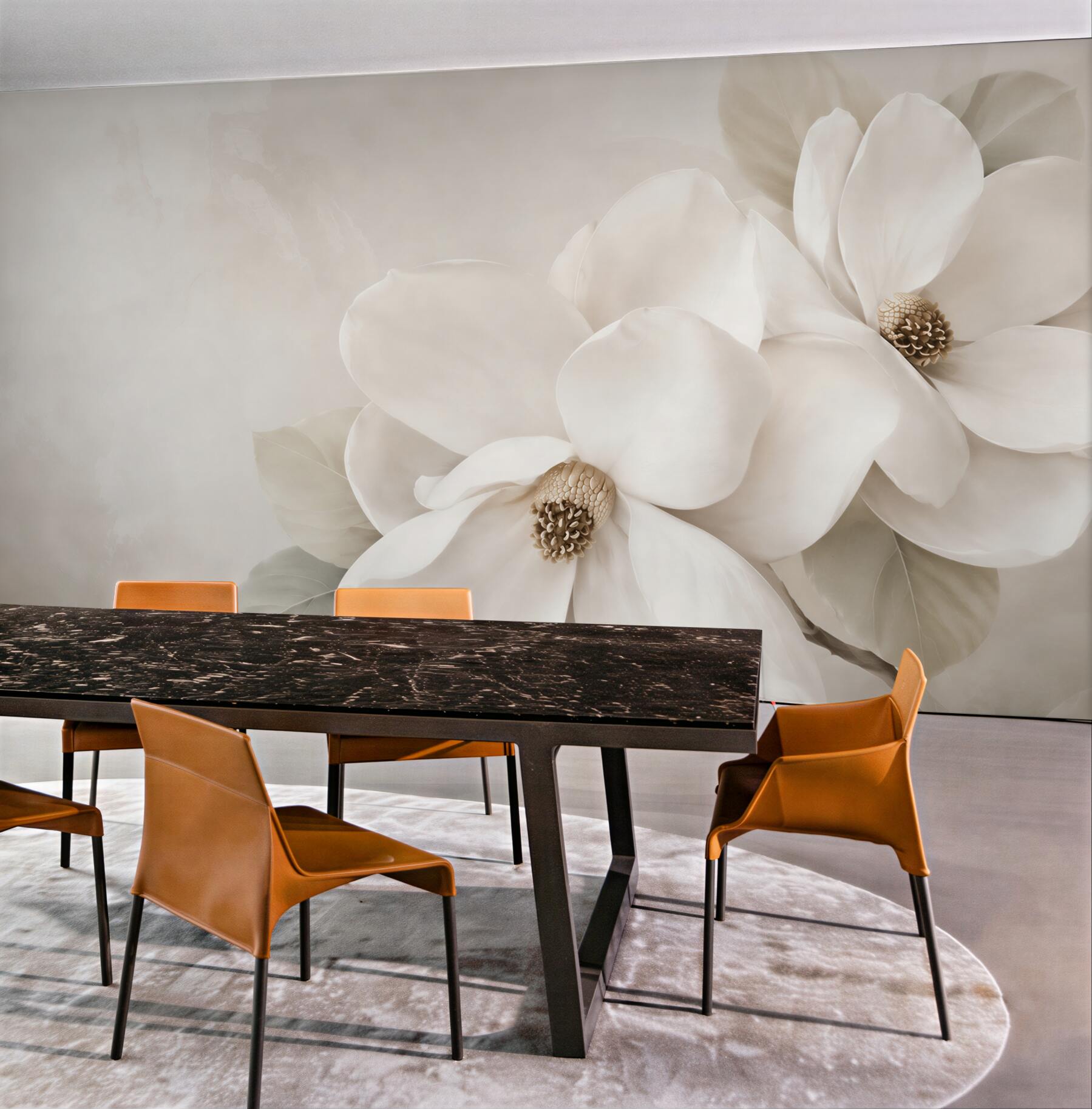 Fototapeta białe magnolie na beżowym tle elegancka do salonu?v23