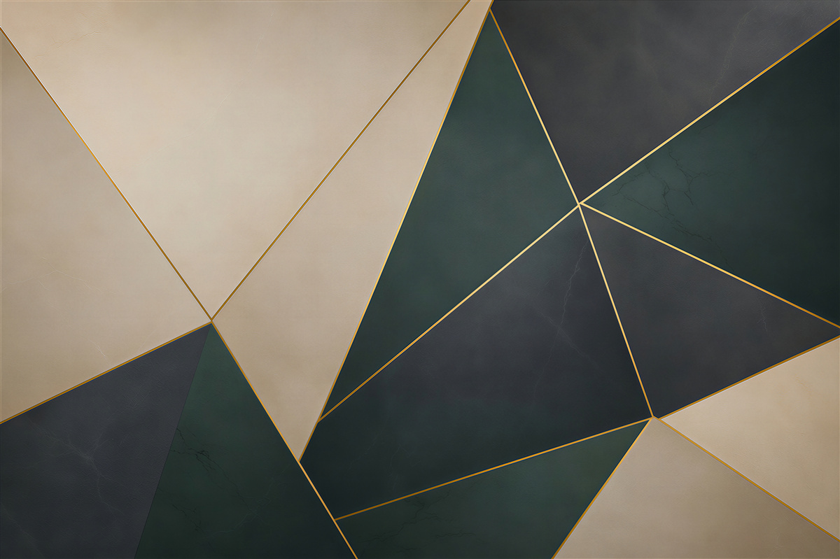 Fototapeta geometryczna abstrakcja zielono grafitowa ze złotymi liniami