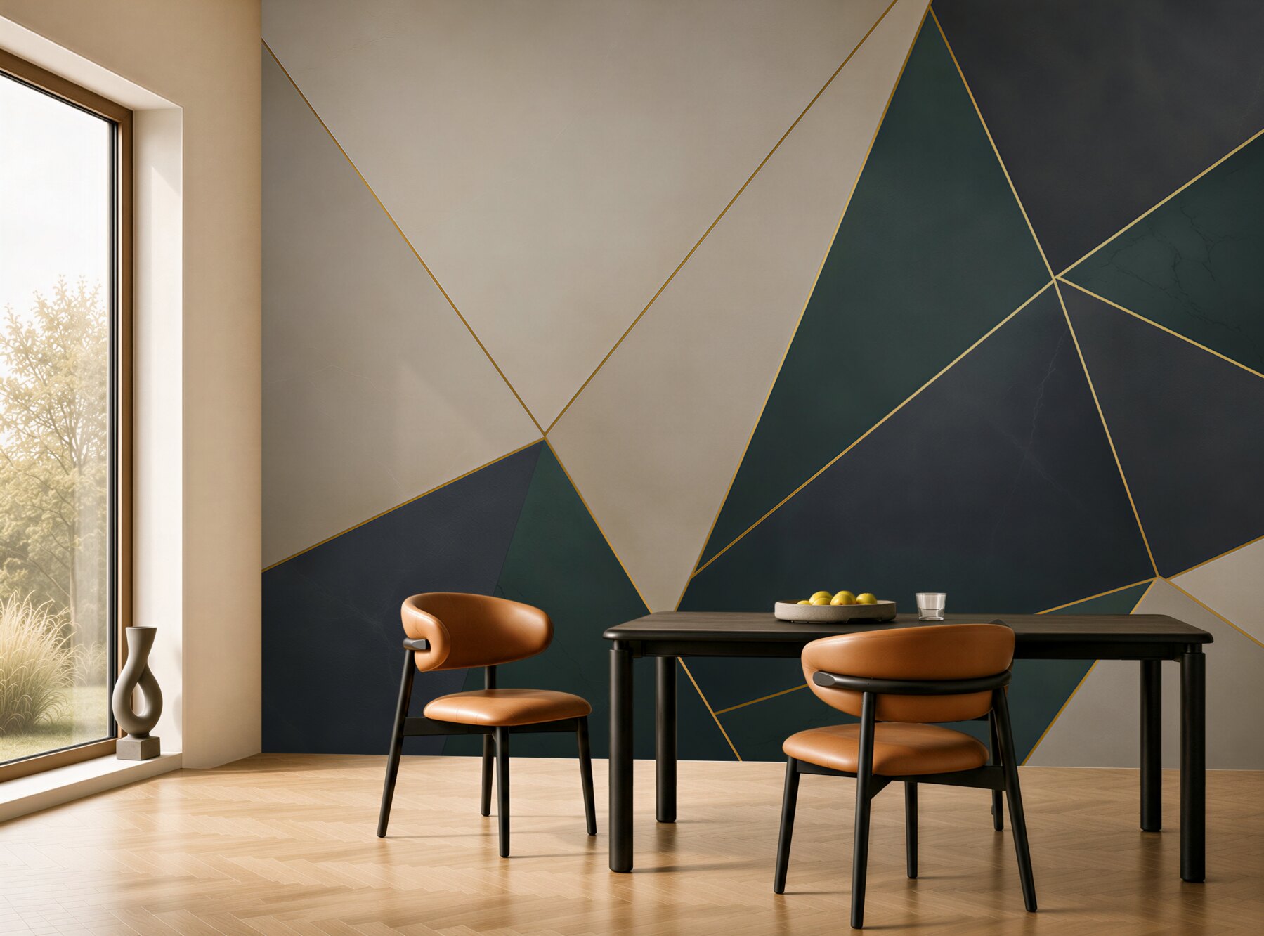 Fototapeta geometryczna abstrakcja zielono grafitowa ze złotymi liniami?v23