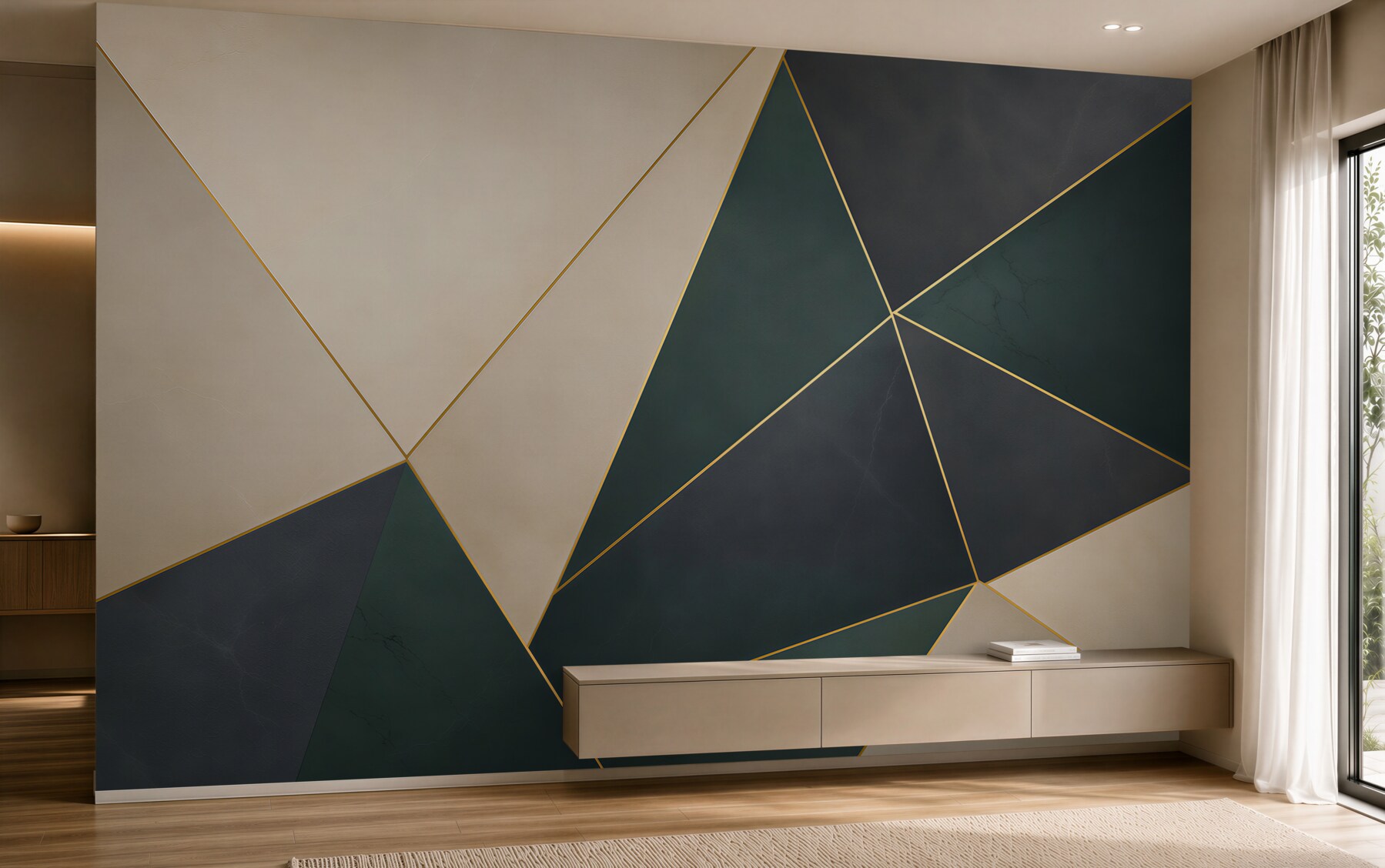 Fototapeta geometryczna abstrakcja zielono grafitowa ze złotymi liniami?v23