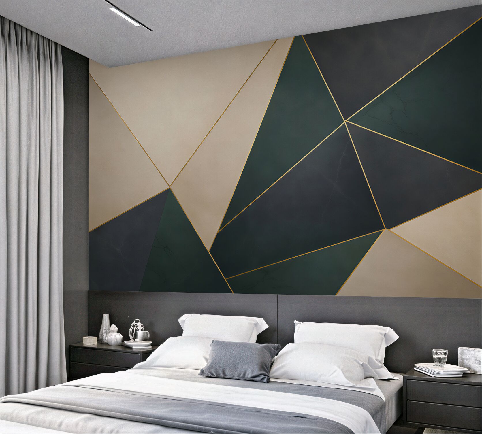Fototapeta geometryczna abstrakcja zielono grafitowa ze złotymi liniami?v23