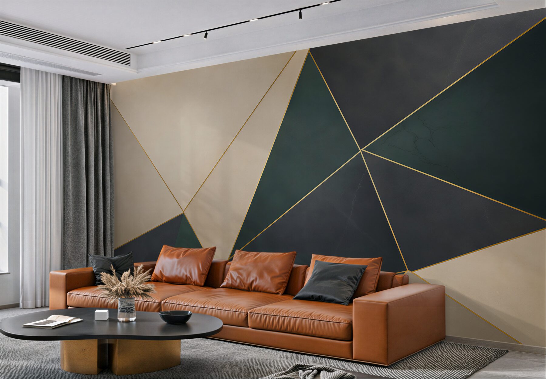 Fototapeta geometryczna abstrakcja zielono grafitowa ze złotymi liniami?v23