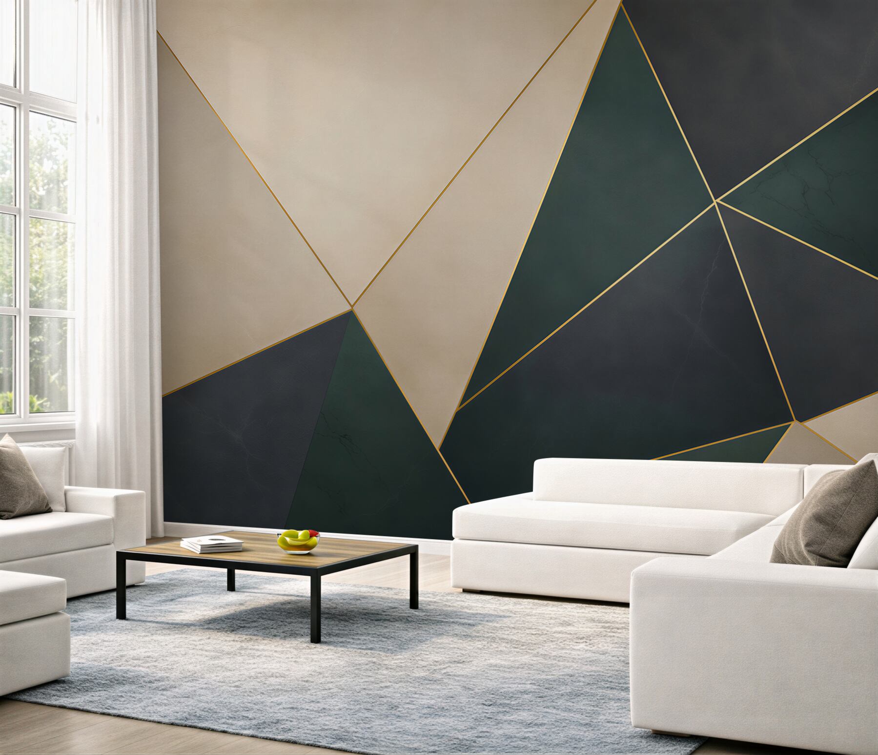 Fototapeta geometryczna abstrakcja zielono grafitowa ze złotymi liniami?v23