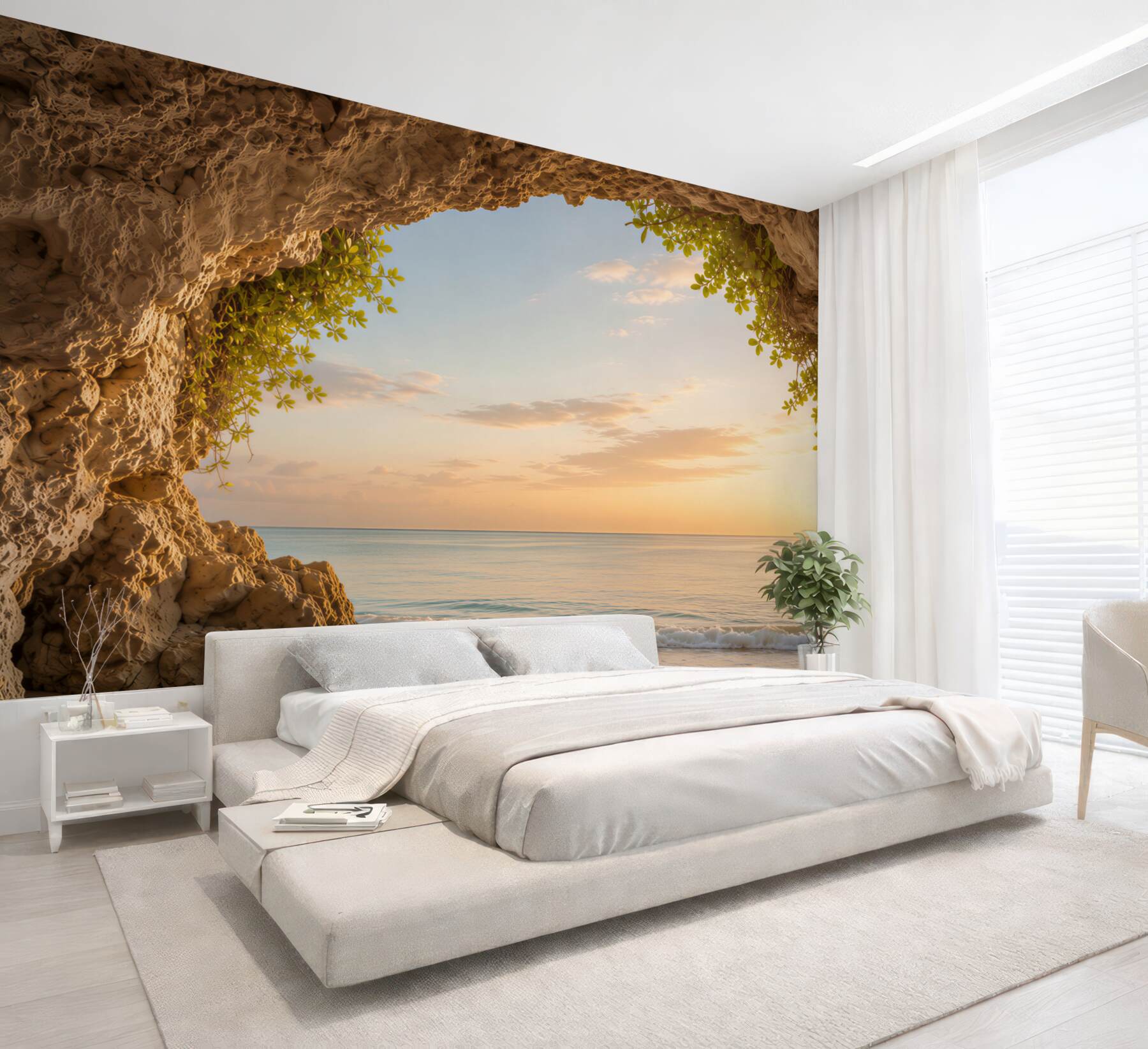 Fototapeta plaża widok z jaskini o zachodzie słońca?v23