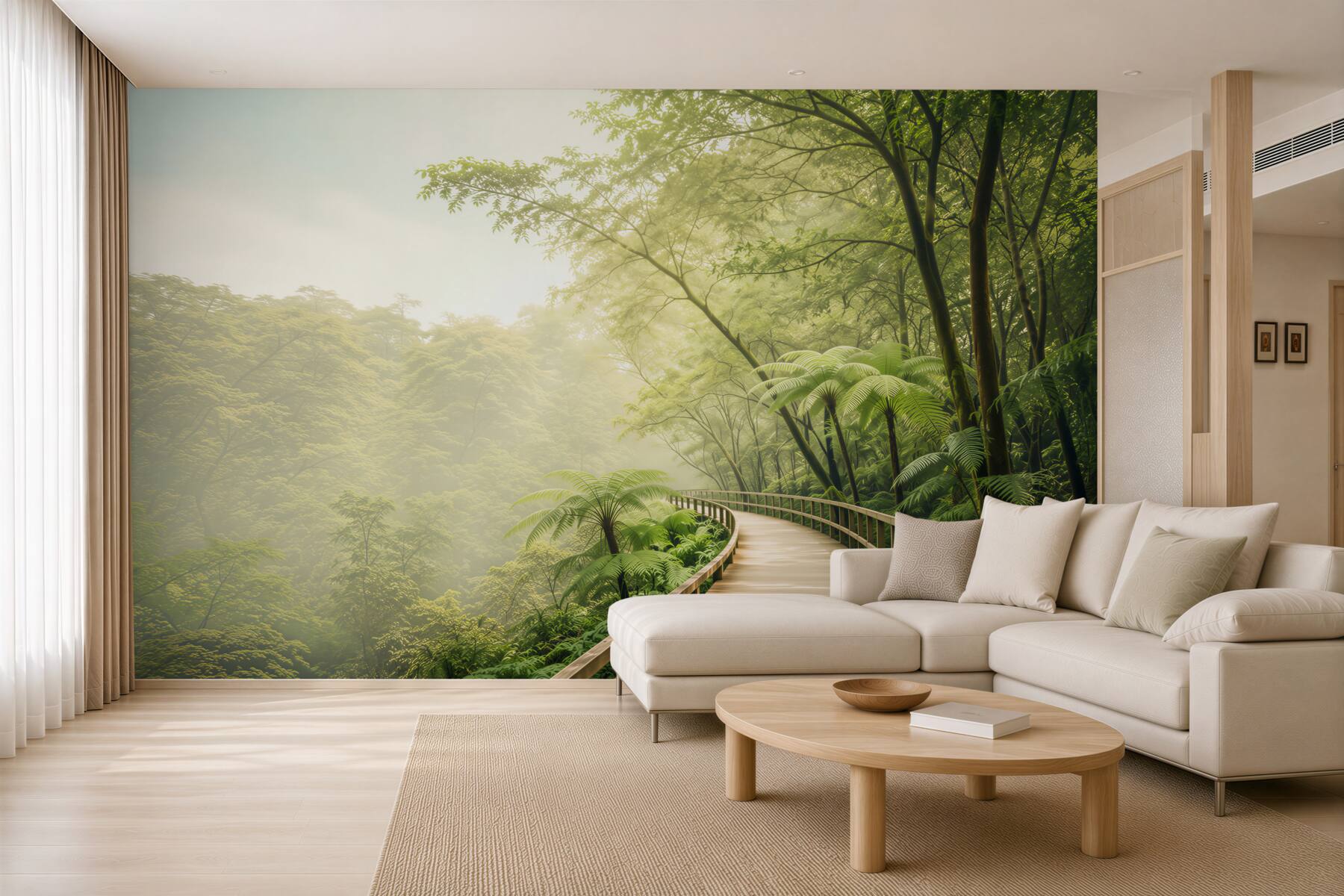 Fototapeta leśna kładka w tropikalnej mgle zielona natura?v23